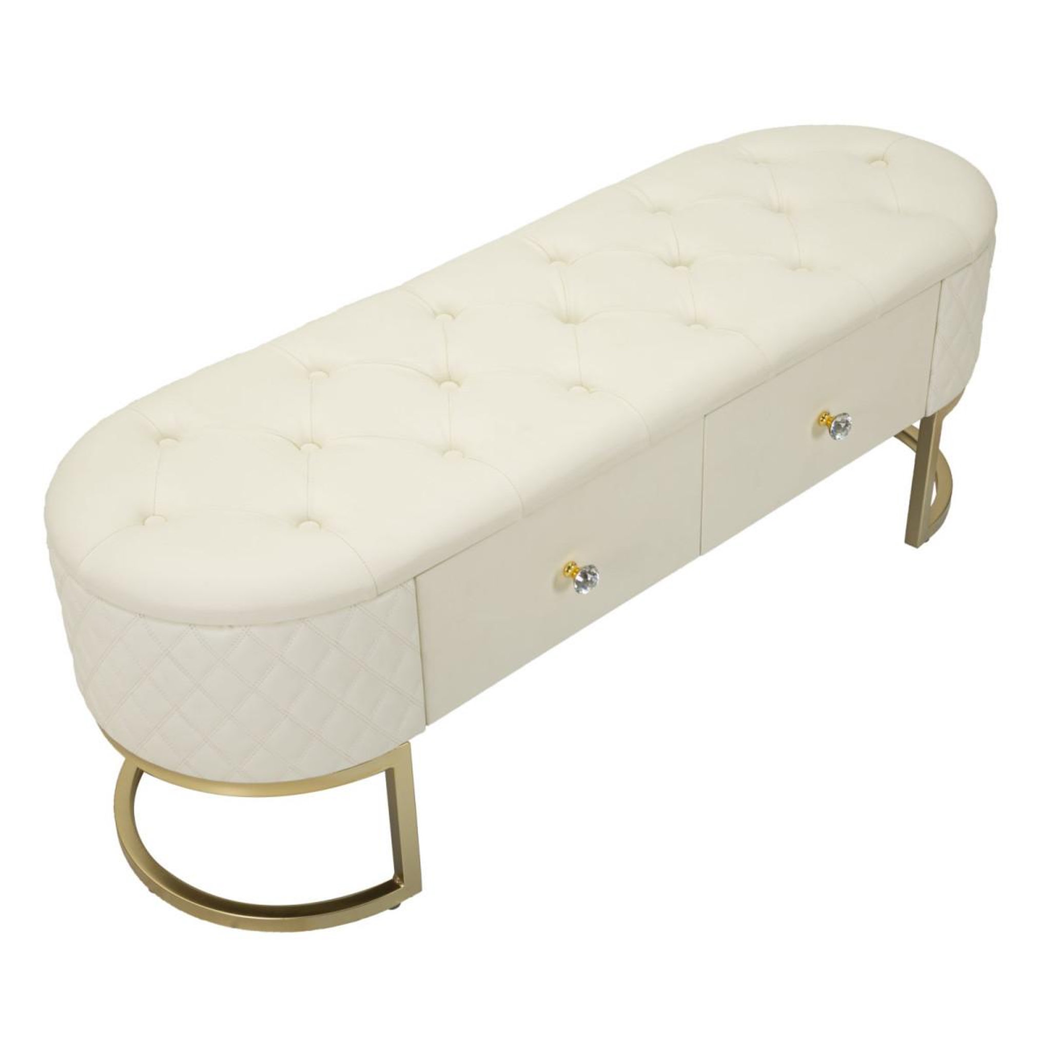 Voir la diapositive 4 : Paris Prix Banc avec 2 tiroirs  sharon  120cm blanc & or