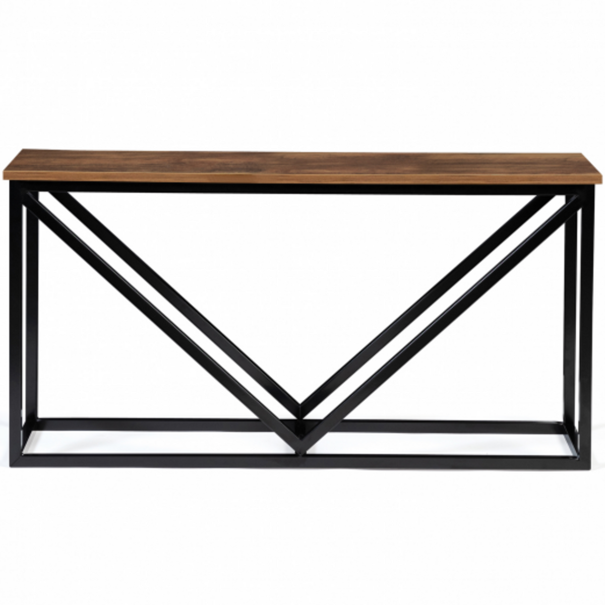 ID MARKET Range bûches horizontal HAWKINS acier noir plateau bois foncé pour cheminée