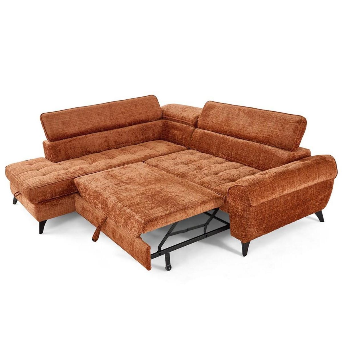 LISA DESIGN Marlo - canapé d'angle gauche 5 places convertible avec coffre et têtières en velours texturé