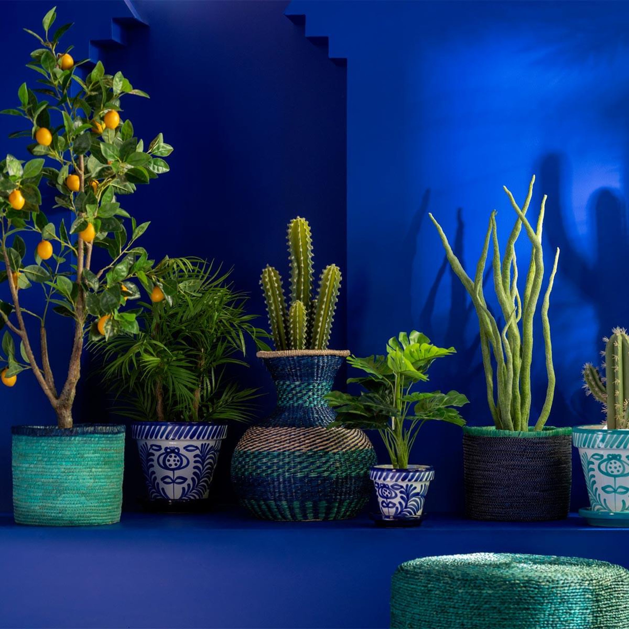 Voir la diapositive 4 : J-LINE Pot avec soucoupe en céramique  granada  21cm bleu cobalt