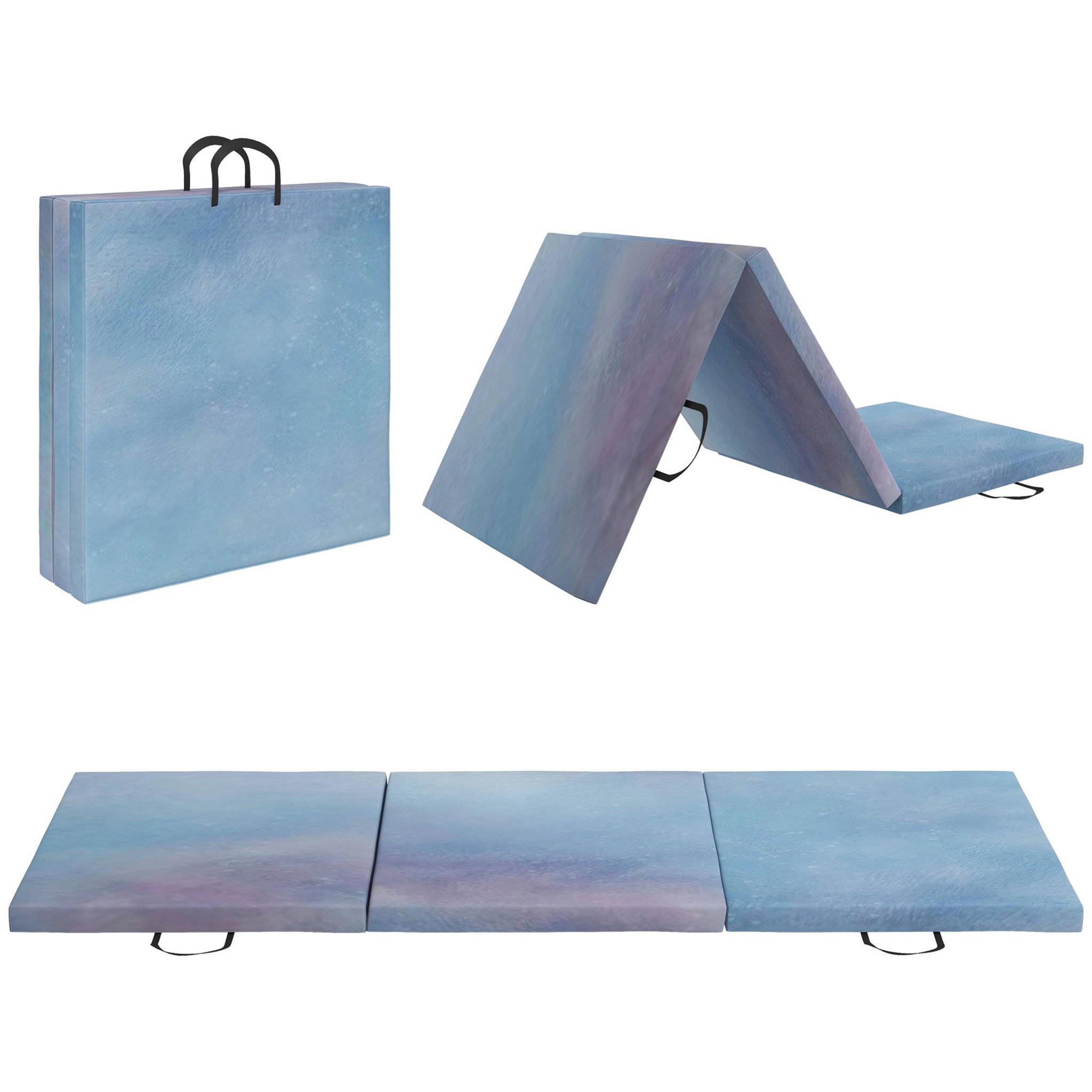 HOMCOM Tapis de sol gymnastique Fitness pliable portable rembourrage mousse 5 cm dim. 1,8L x 0,6l m revêtement synthétique bleu