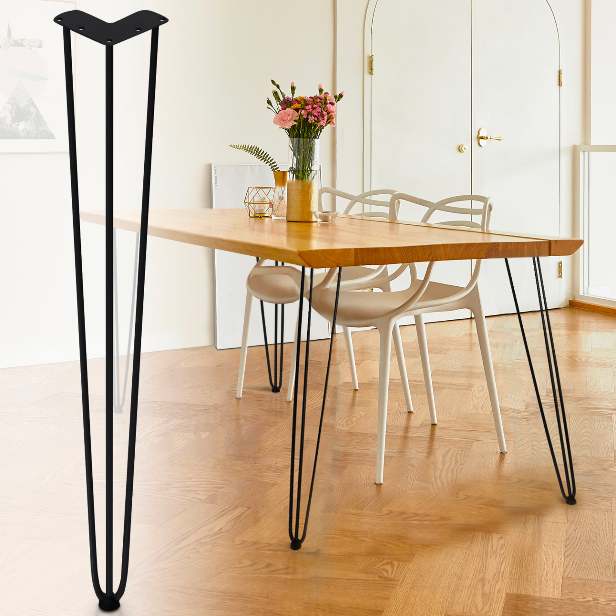 Voir la diapositive 2 : ID MARKET Lot de 4 pieds épingle 71 cm pour table noir design industriel
