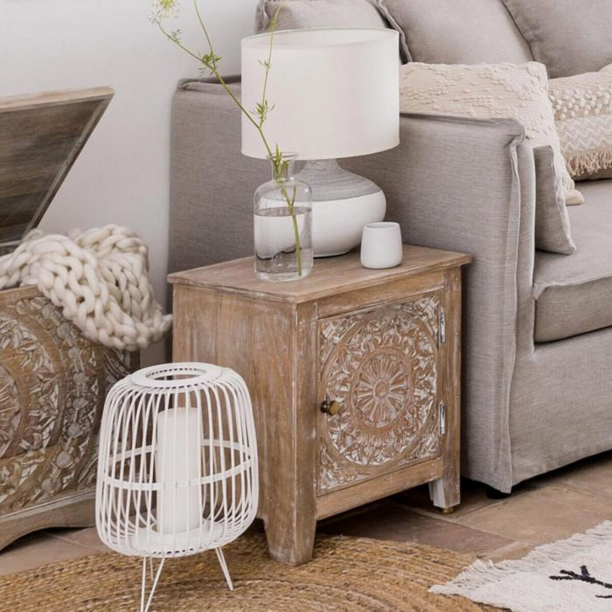 ATMOSPHERA Table de Chevet 1 Porte en Bois  Shirel  45cm Marron