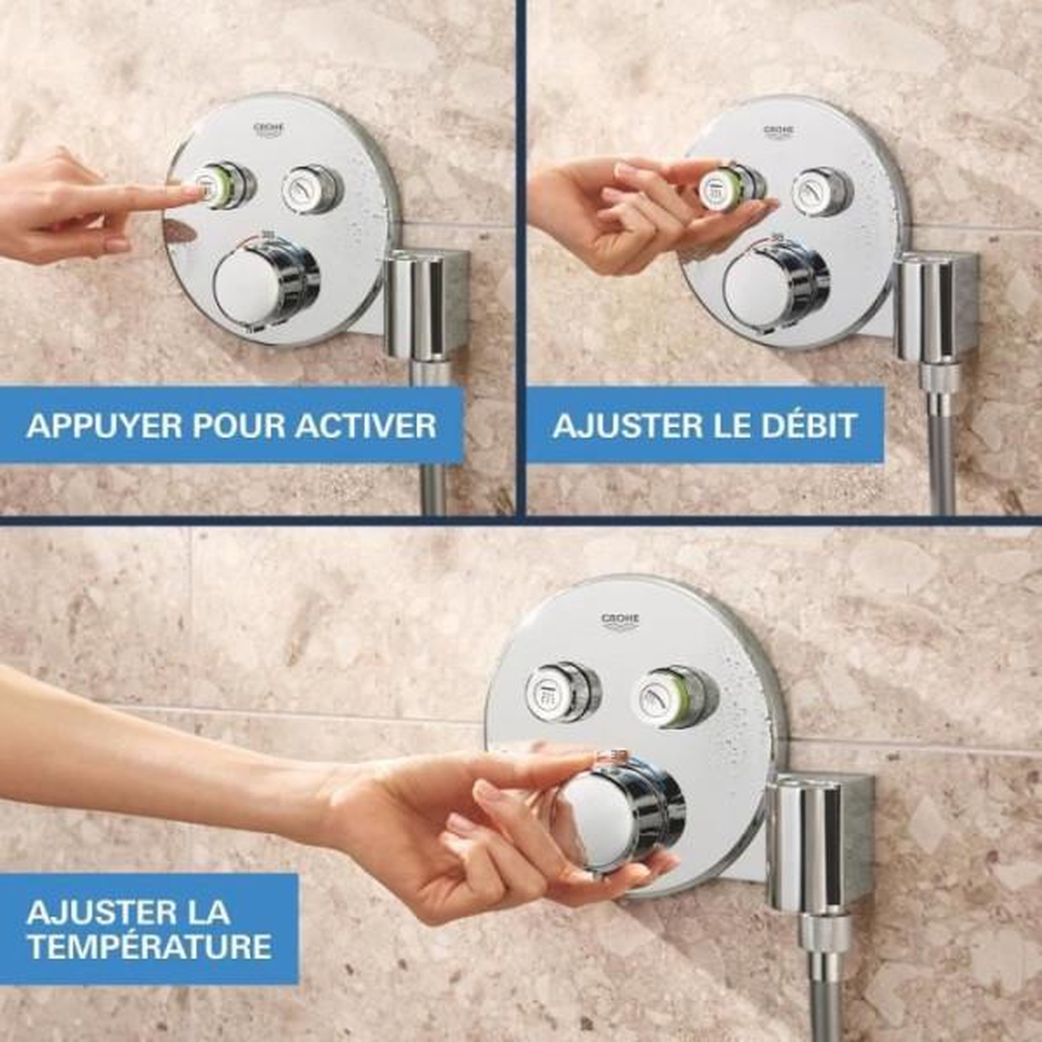 Voir la diapositive 6 : Grohe Ensemble de douche encastré - tous les types de jets - mitigeur thermostatique - grohe - 34878000 - gris