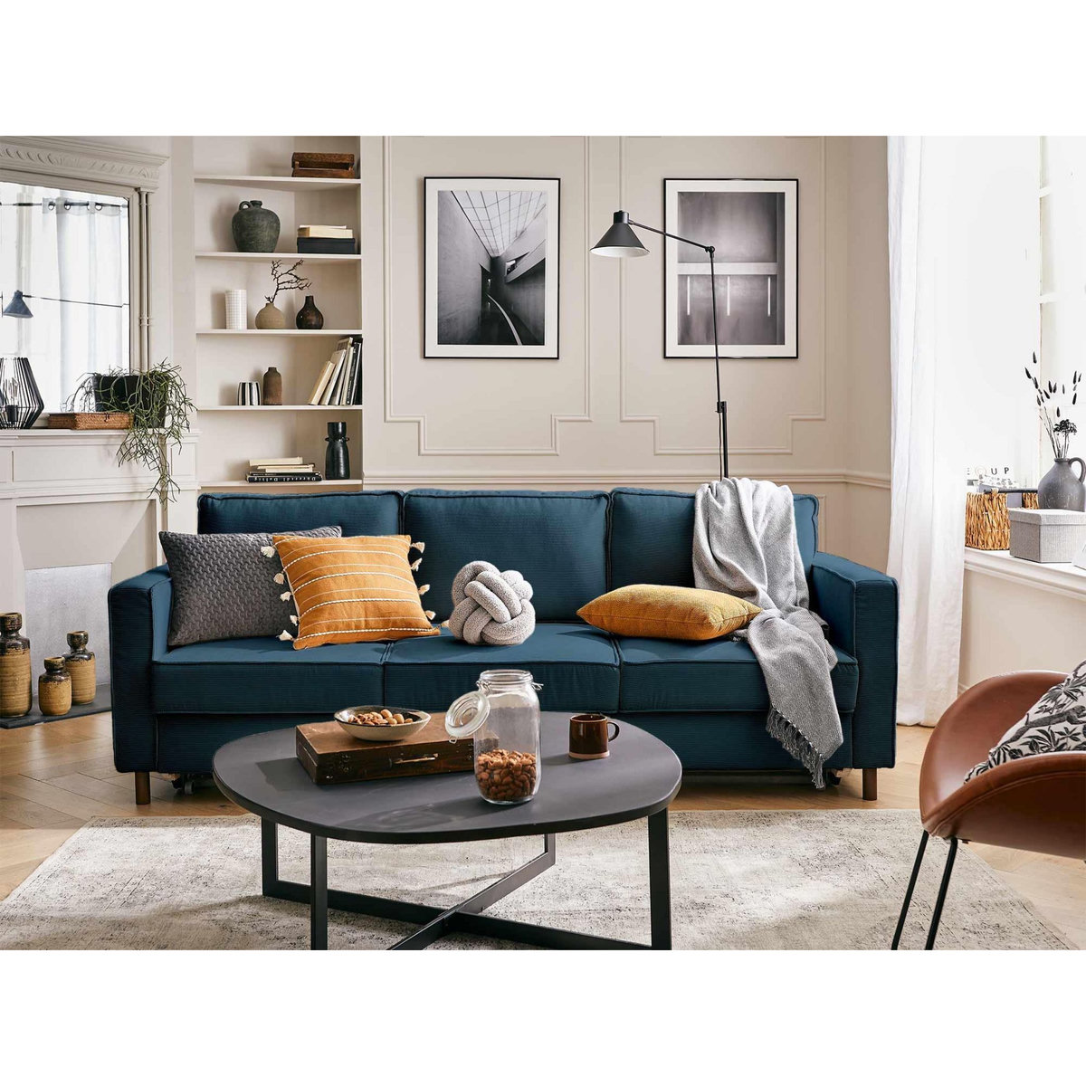 LISA DESIGN Jake - canapé 3 places - convertible - en velours côtelé