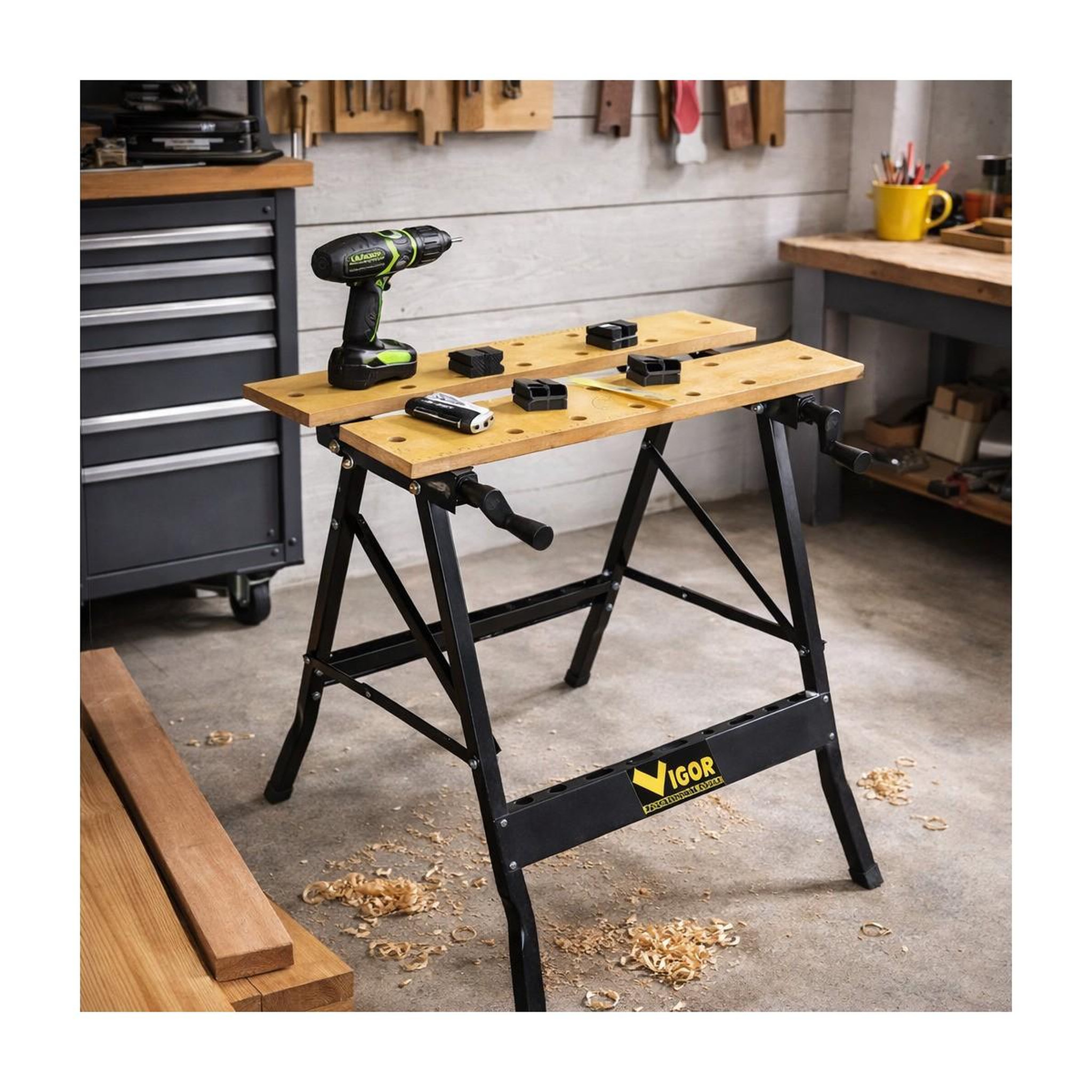 Voir la diapositive 4 : INTEC Etabli pliable multiposition charge 150kg - table de travail portable etau réglage 20 à 35 cm bricolage sciage ateliers intec