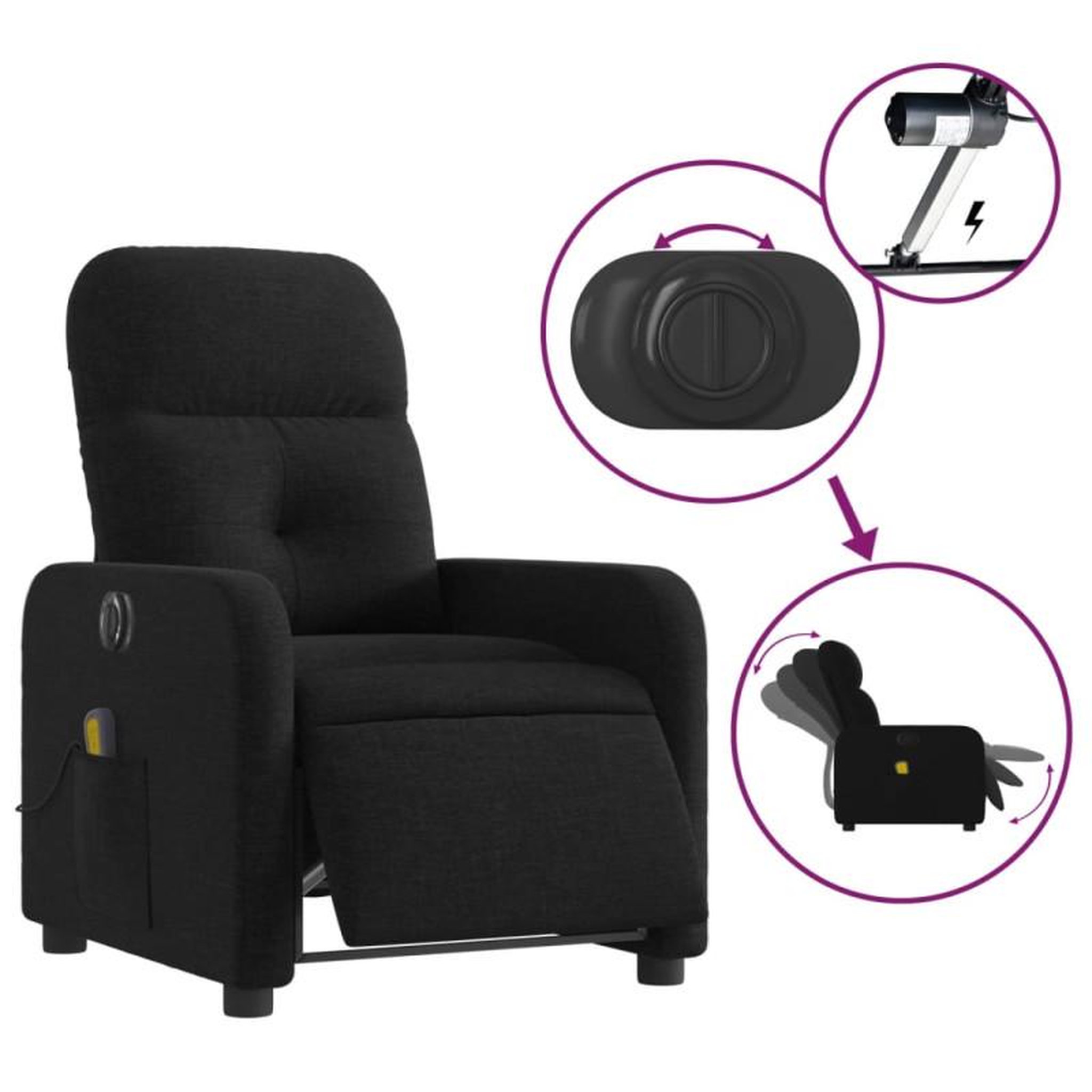 Voir la diapositive 5 : VIDAXL Fauteuil de massage inclinable électrique Noir Tissu
