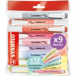 STABILO Lot de 9 surligneurs pastels Swing Cool + 12 stickers à message
