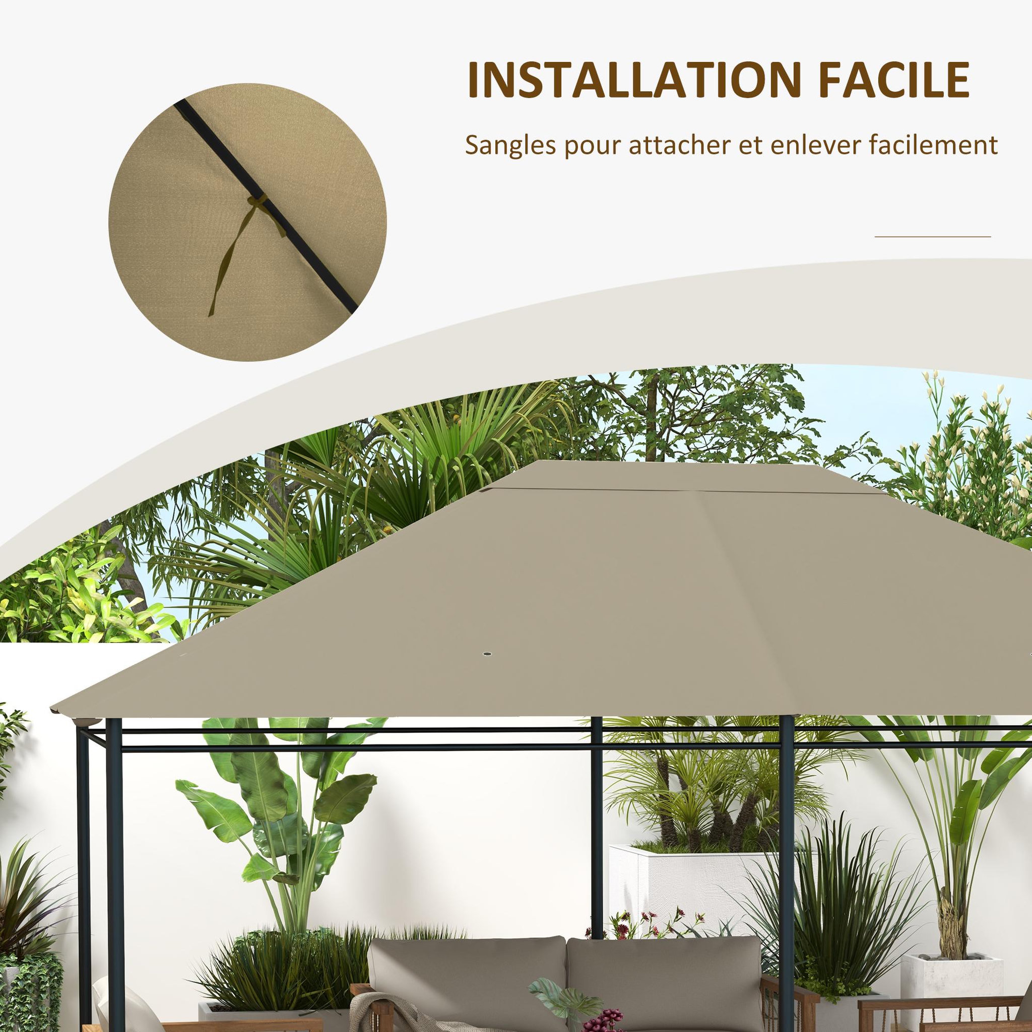 Voir la diapositive 5 : OUTSUNNY Toile de remplacement tonnelle 3 x 4 m tissu haute densité kaki