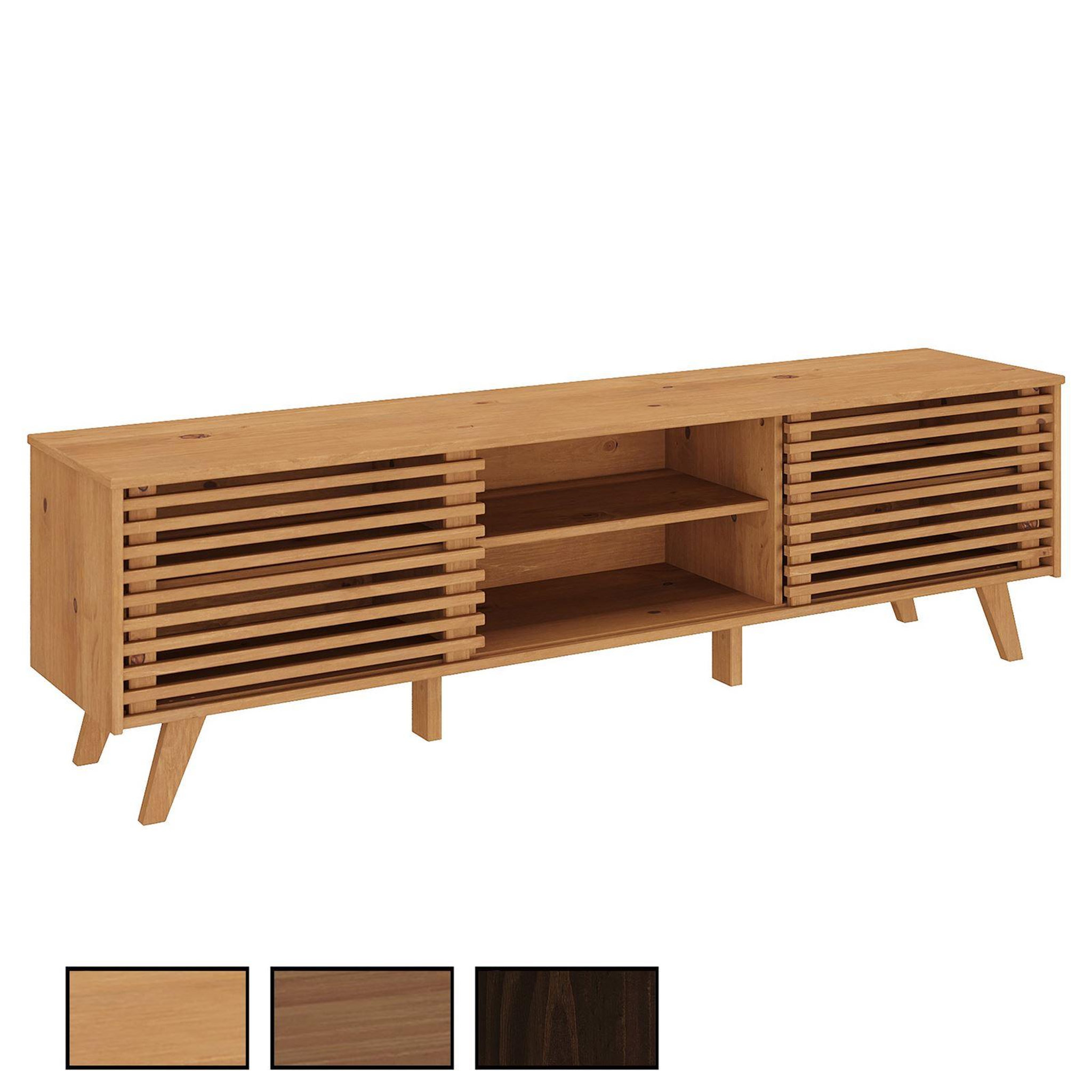 IDIMEX Meuble tv rian avec portes coulissantes, en pin massif. Coloris disponibles : Marron