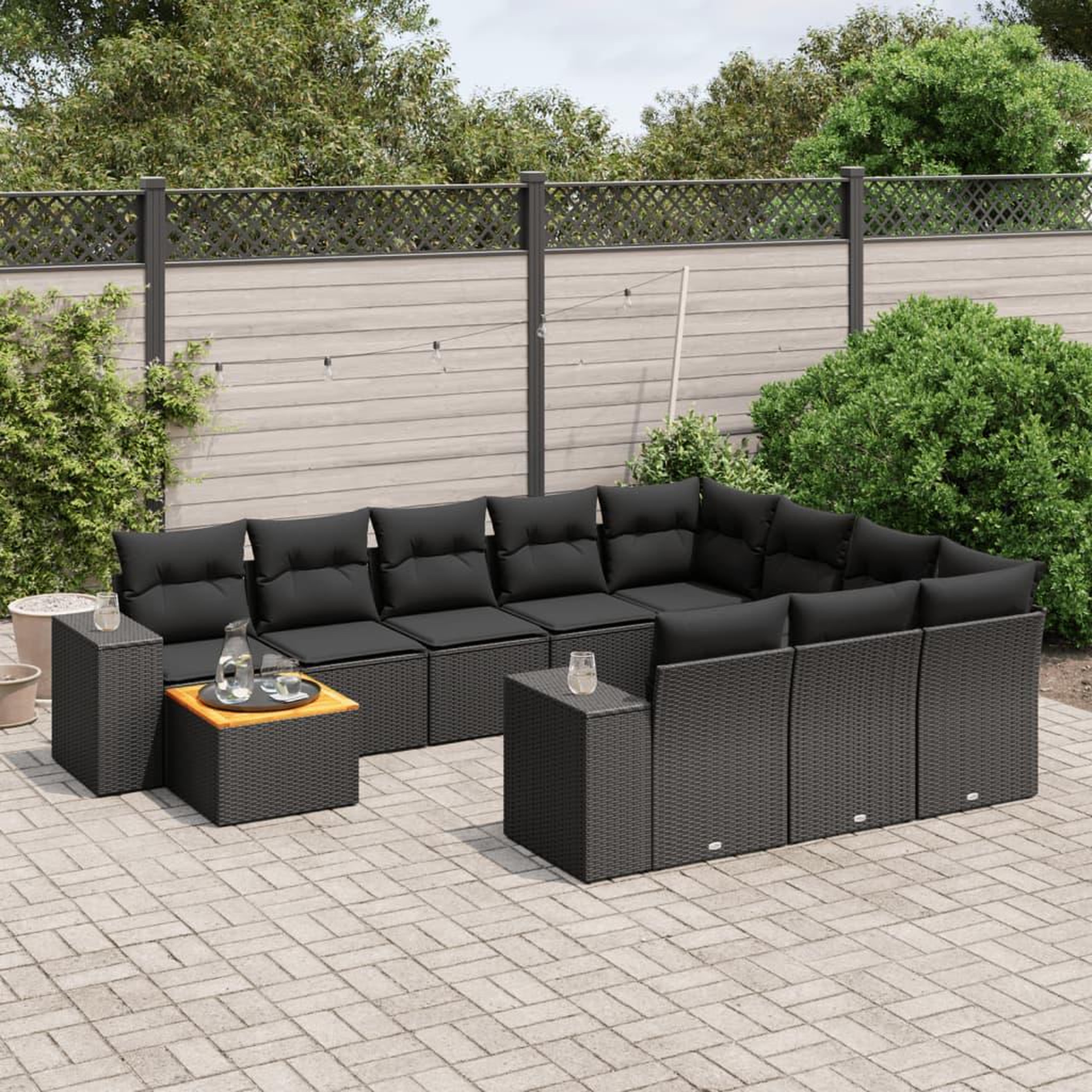 VIDAXL Salon de jardin 11 pcs avec coussins noir resine tressee