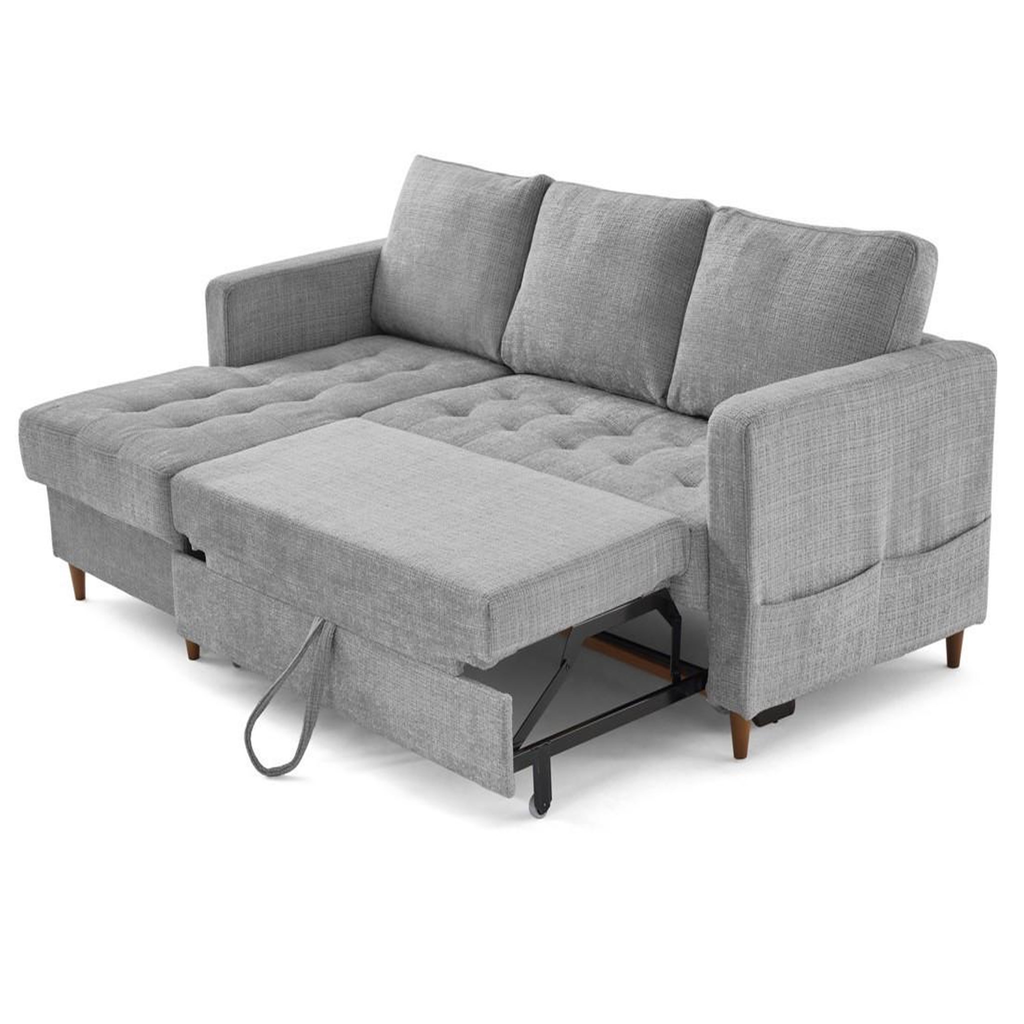 Voir la diapositive 2 : BEST MOBILIER Anna - canapé d'angle gauche 4 places convertible avec coffre en velours texturé