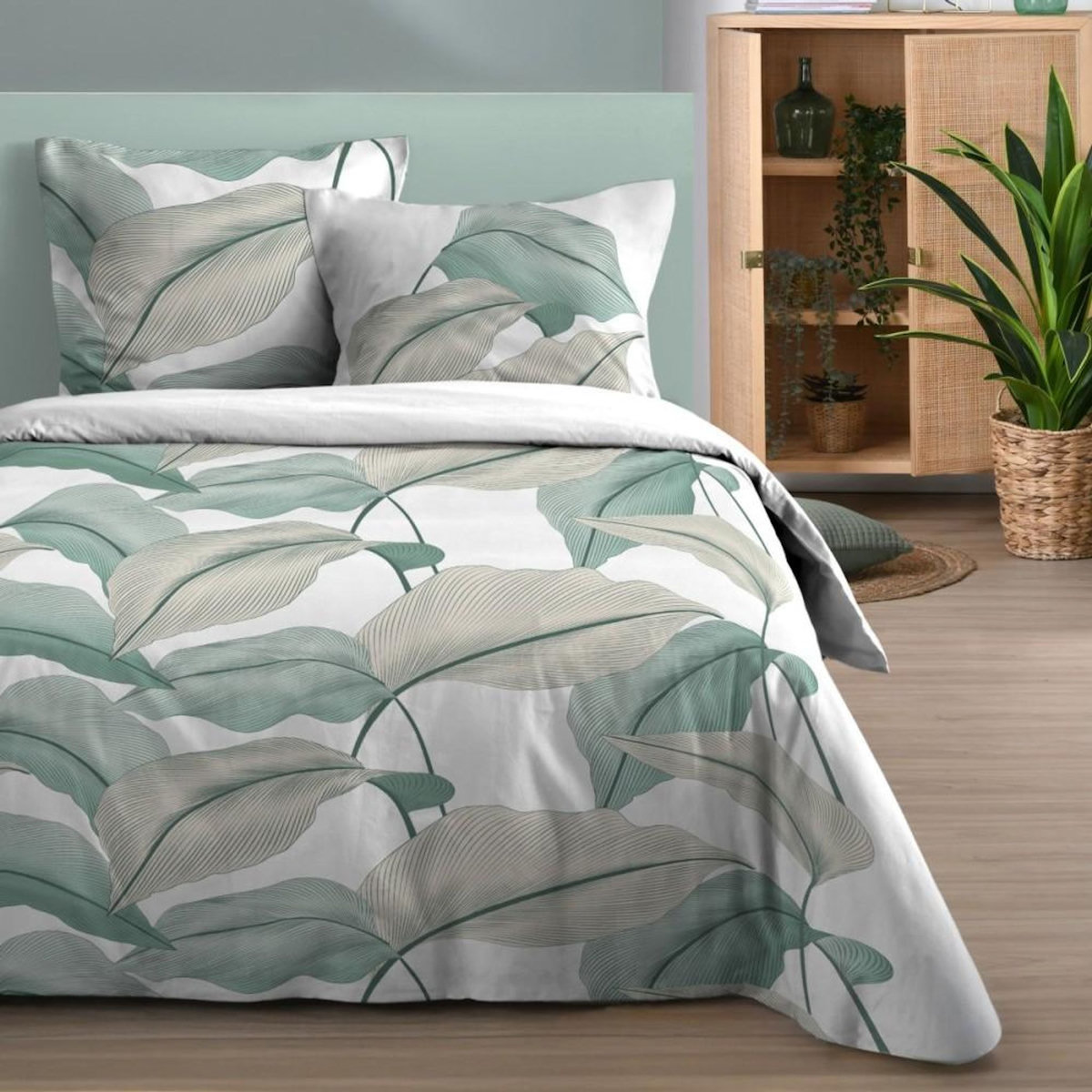 STOF Housse de couette 260x240 finition rabat + 2 taies coton 57 fils