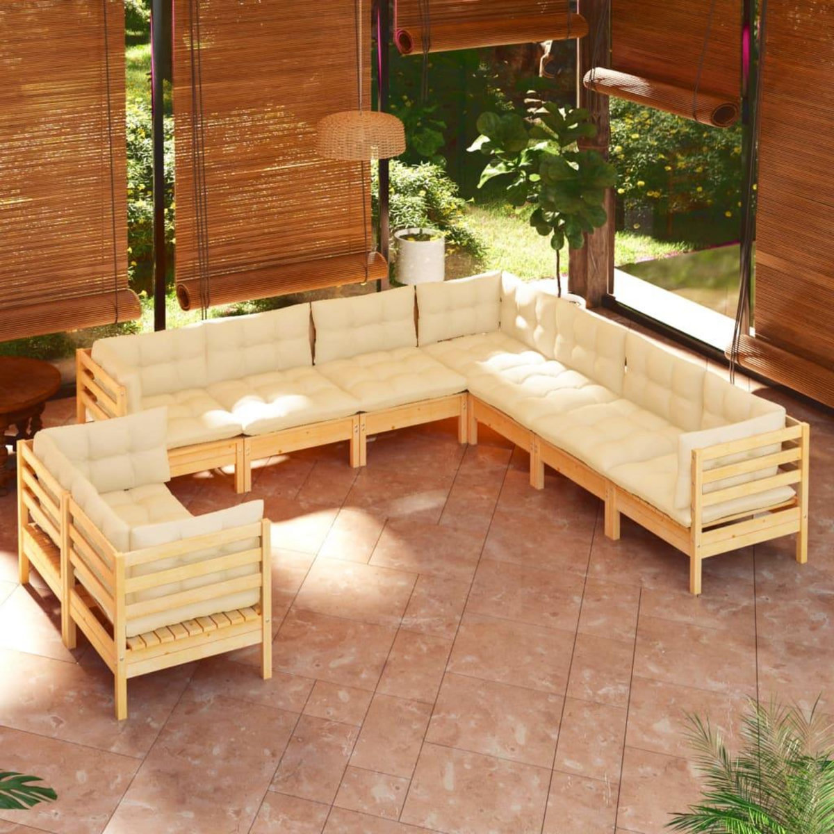VIDAXL Salon de jardin 9 pcs avec coussins creme bois de pin massif