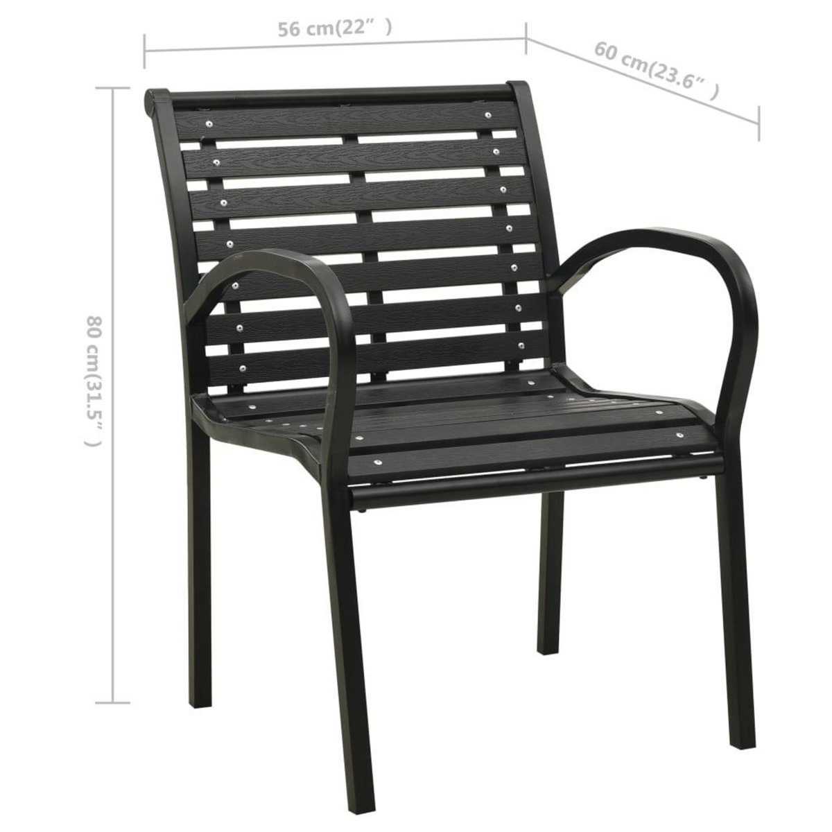 VIDAXL Chaises de jardin lot de 2 Acier et WPC Noir