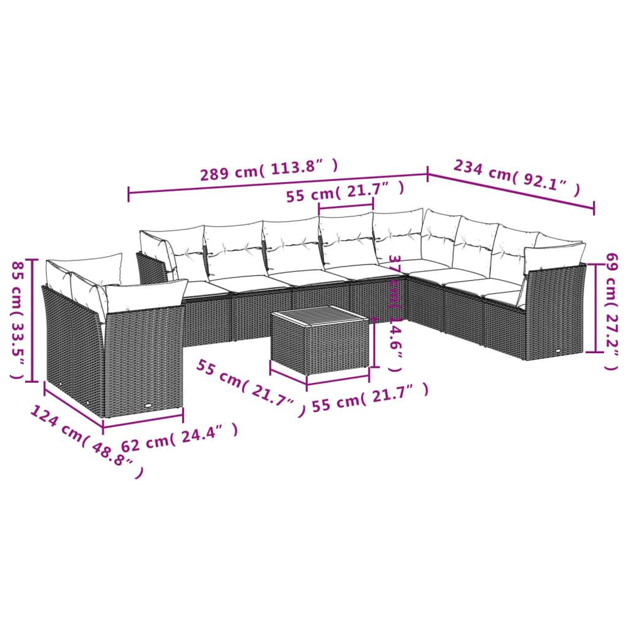 Voir la diapositive 4 : VIDAXL Salon de jardin 11 pcs avec coussins noir resine tressee