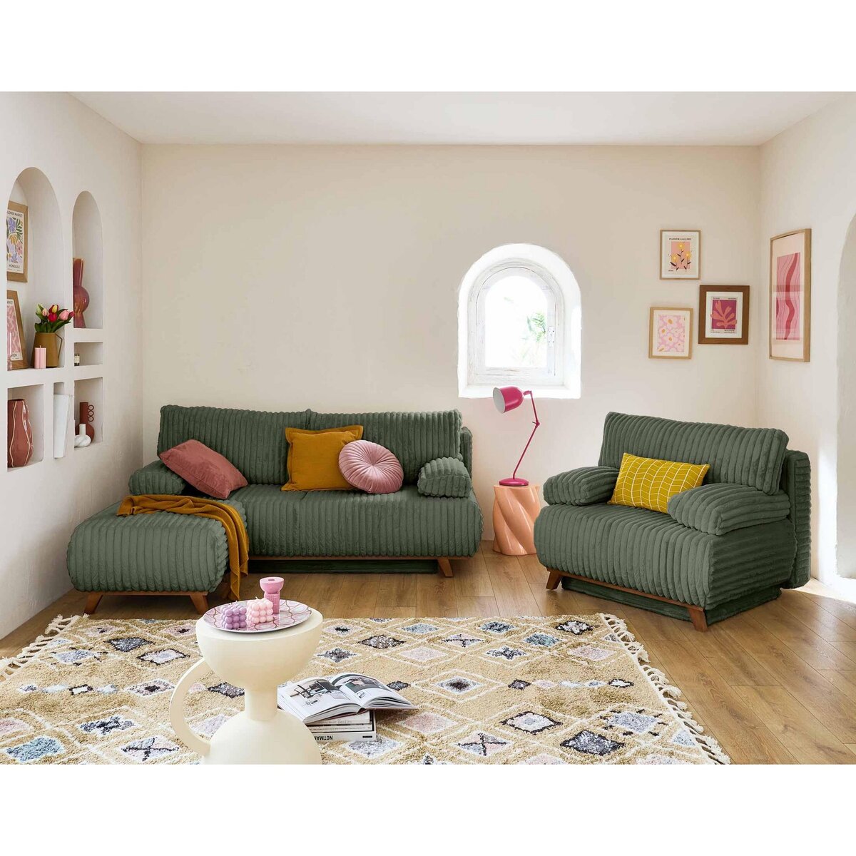 BEST MOBILIER Cristal - pouf modulable - 65 cm - en fausse fourrure côtelée