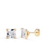 L'ATELIER D'AZUR Boucles d'Oreilles Or 18 Carats 750/000 Jaune Carré Zirconium