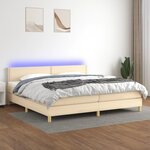 VIDAXL Sommier a lattes de lit et matelas et LED Creme 200x200cm Tissu