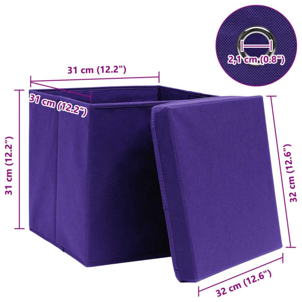 VIDAXL Boîtes de rangement et couvercles 4 pcs Violet 32x32x32cm Tissu