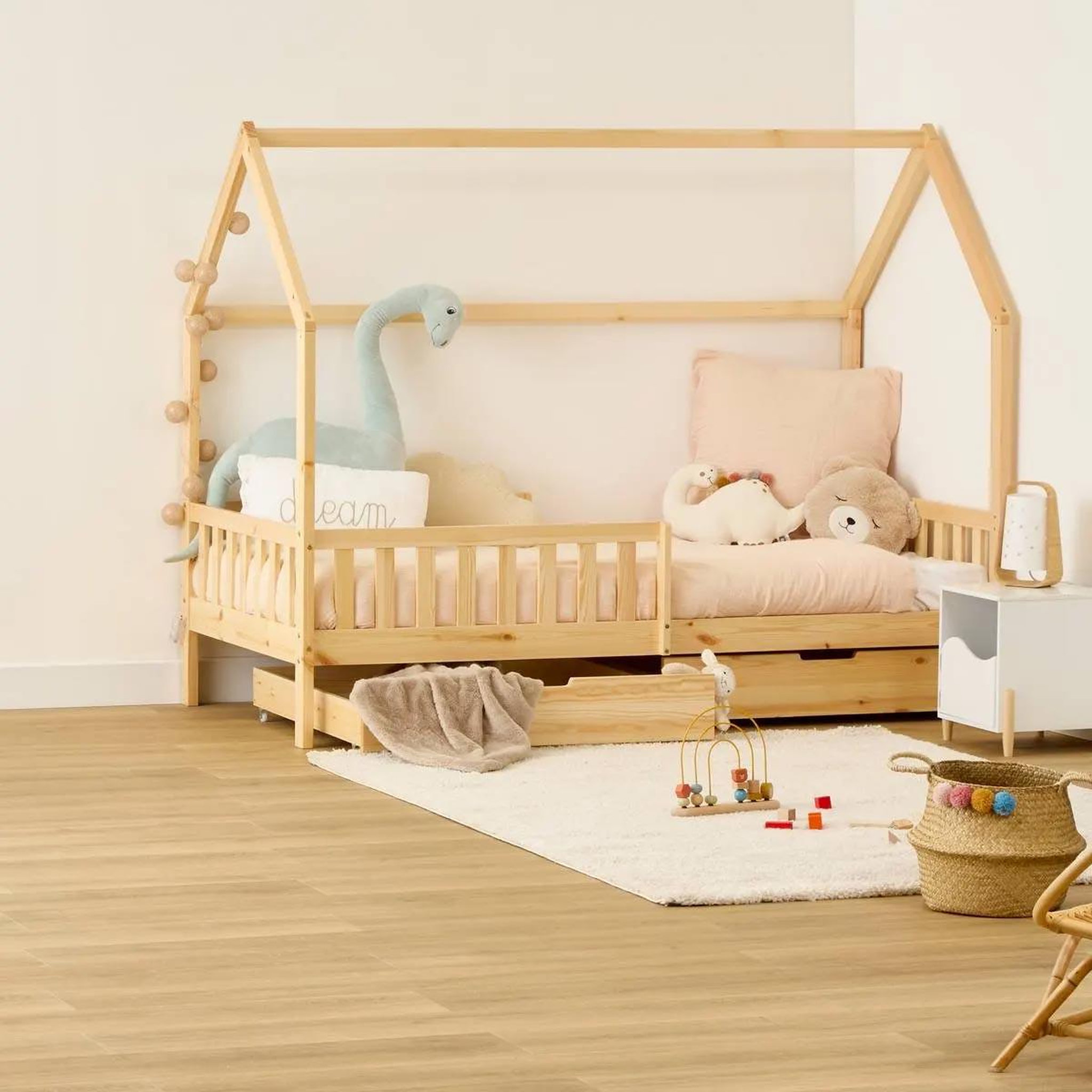 Voir la diapositive 3 : Atmosphera Kids Lit cabane enfant 2 tiroirs  bosco  90x190cm naturel