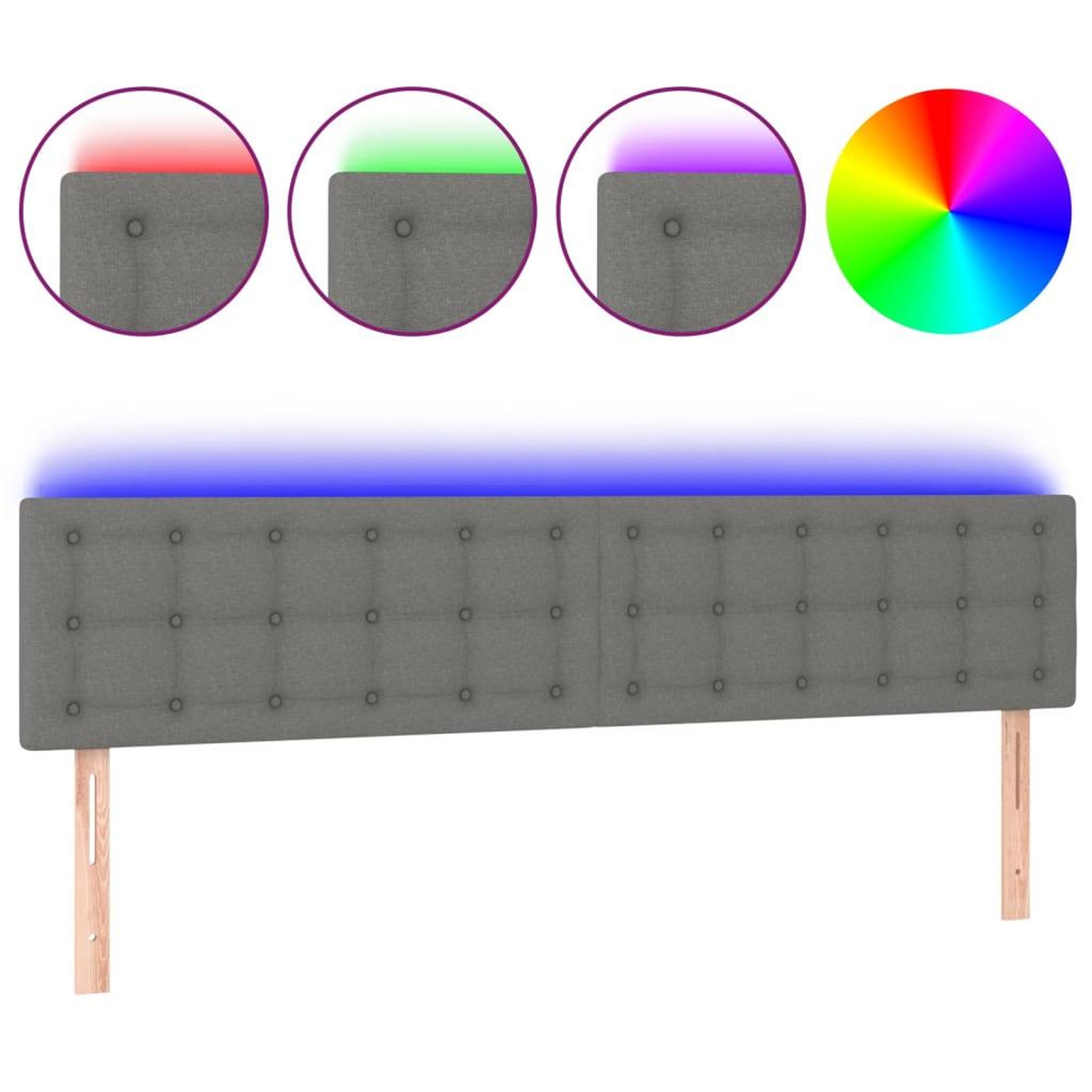 Voir la diapositive 2 : VIDAXL Tete de lit a LED Gris fonce 200x5x78/88 cm Tissu