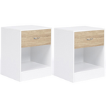 ID MARKET Lot de 2 tables de chevet OLGA 1 tiroir avec niche bois blanc et façon hêtre
