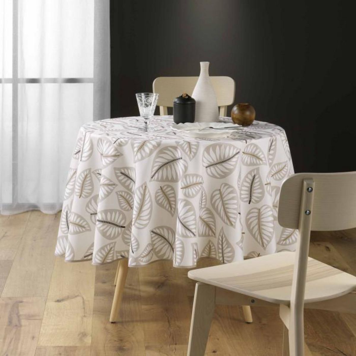Paris Prix Nappe Antitache Ronde Imprimé  Alma  180cm Naturel