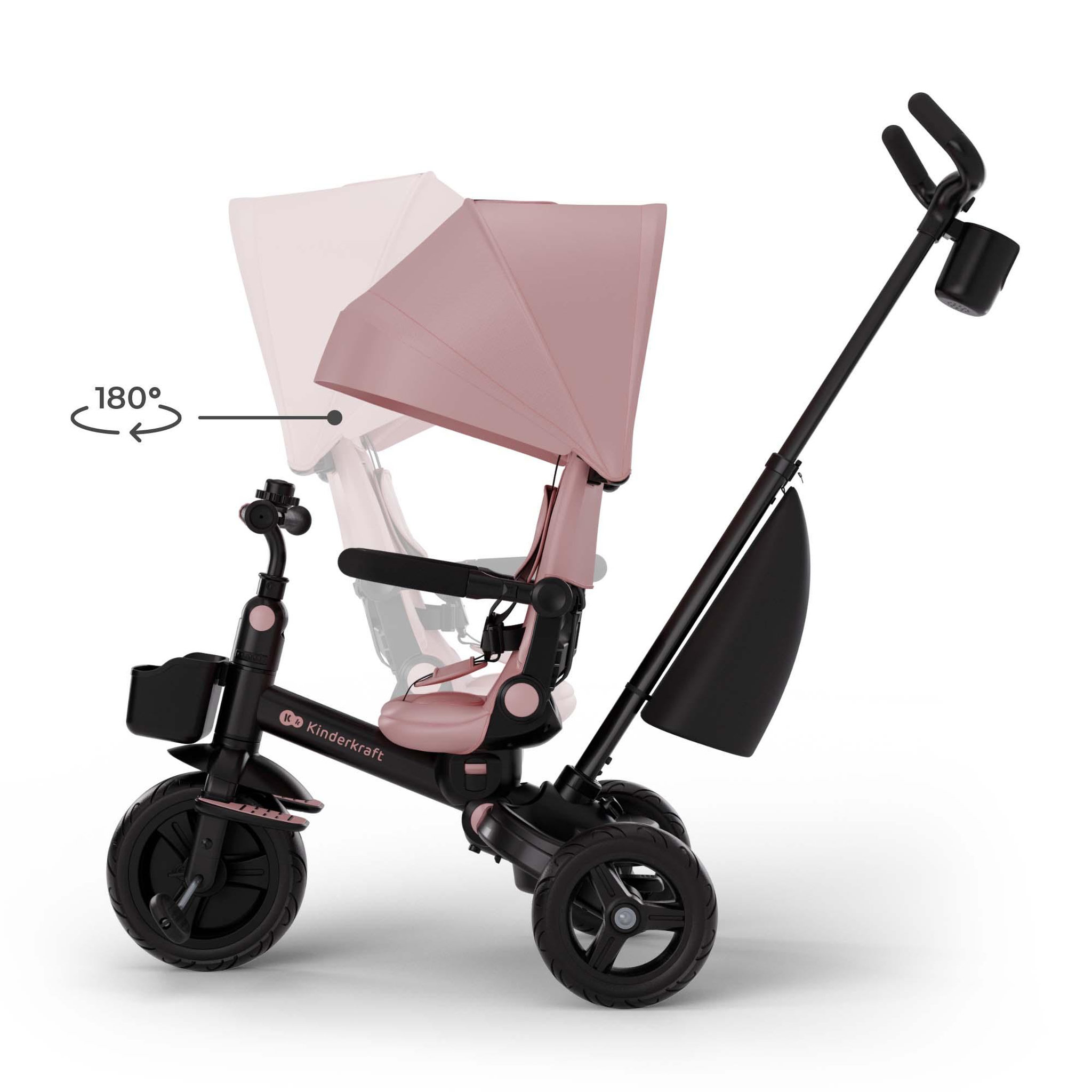 Voir la diapositive 4 : KINDERKRAFT Tricycle Kinderkraft AVEO 2 PLUS 6-en-1 évolutif, siège 360°, position allongée, canopy UPF50+, pliage rapide, Rose