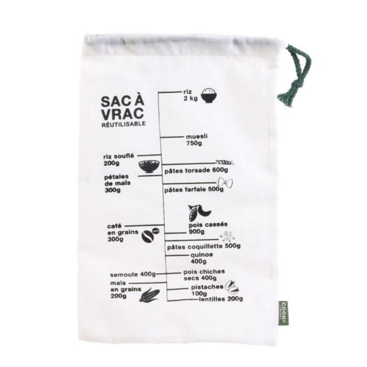 Paris Prix Sac à Vrac Gradué  Réutilisable  32cm Blanc