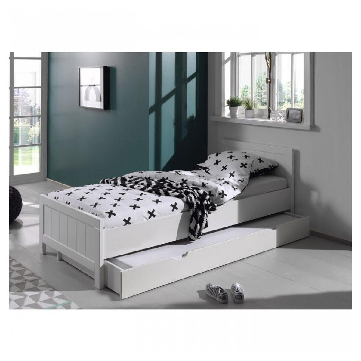 Vipack Ensemble de mobilier Vipack ERIK : Lit simple, Lit gigogne, Chevet, Bureau, Armoire 3 portes et Bibliothèque en bois laqué blanc