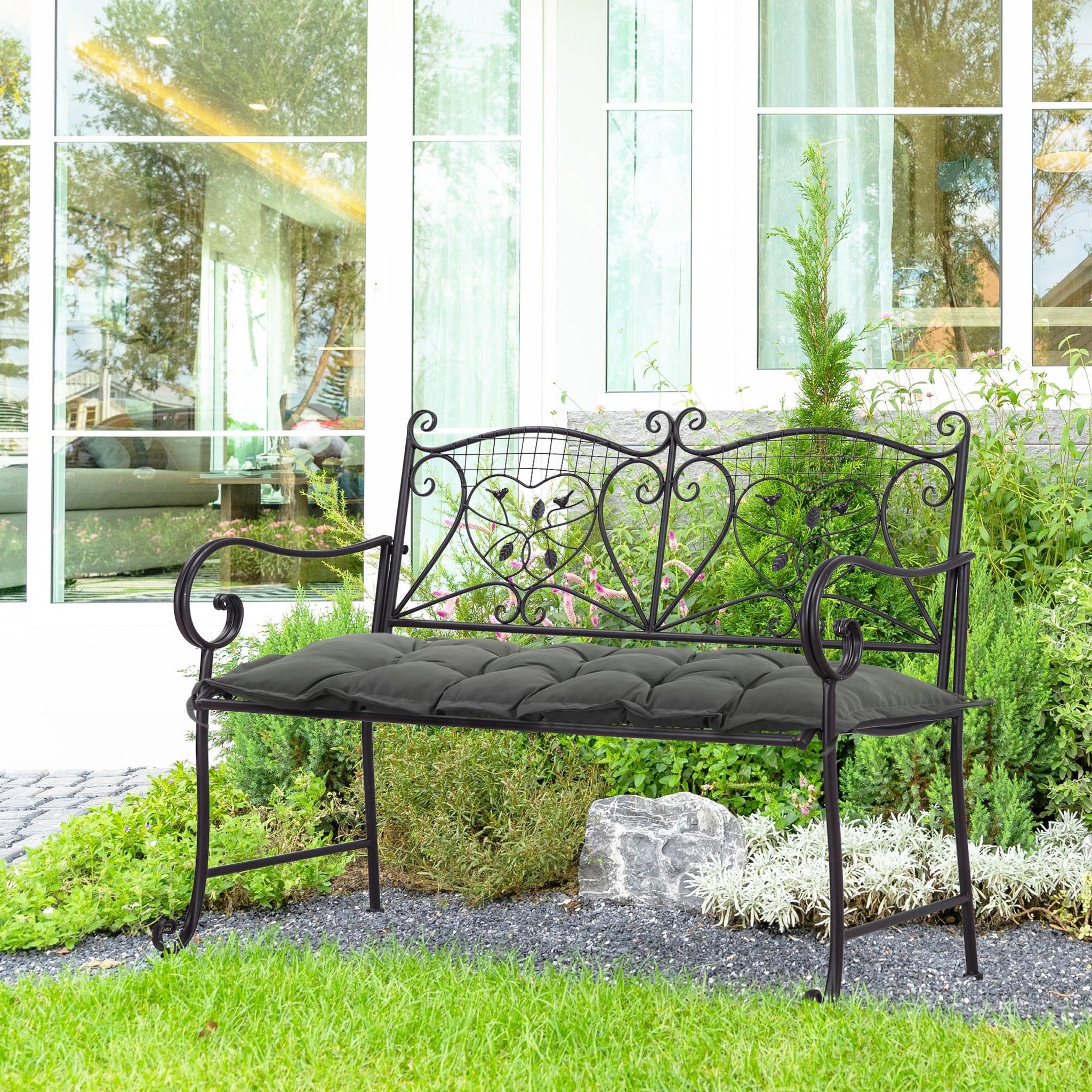 Voir la diapositive 2 : OUTSUNNY Coussin d'assise pour banc de jardin rembourrage épais 100 x 40 x 10 cm polyester gris