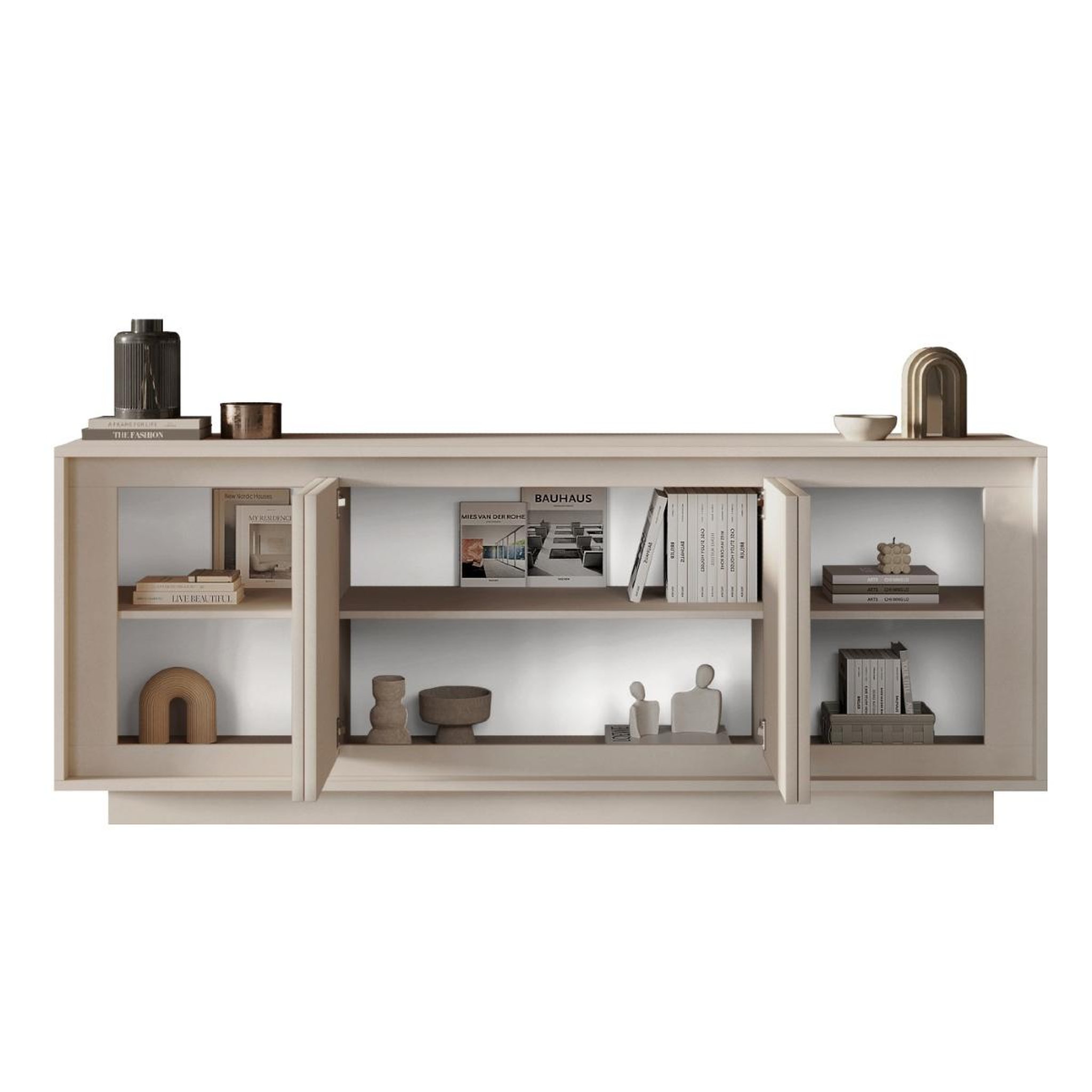 Voir la diapositive 3 : JLC KREATION Buffet bas moderne beige 4 portes 210cm yori