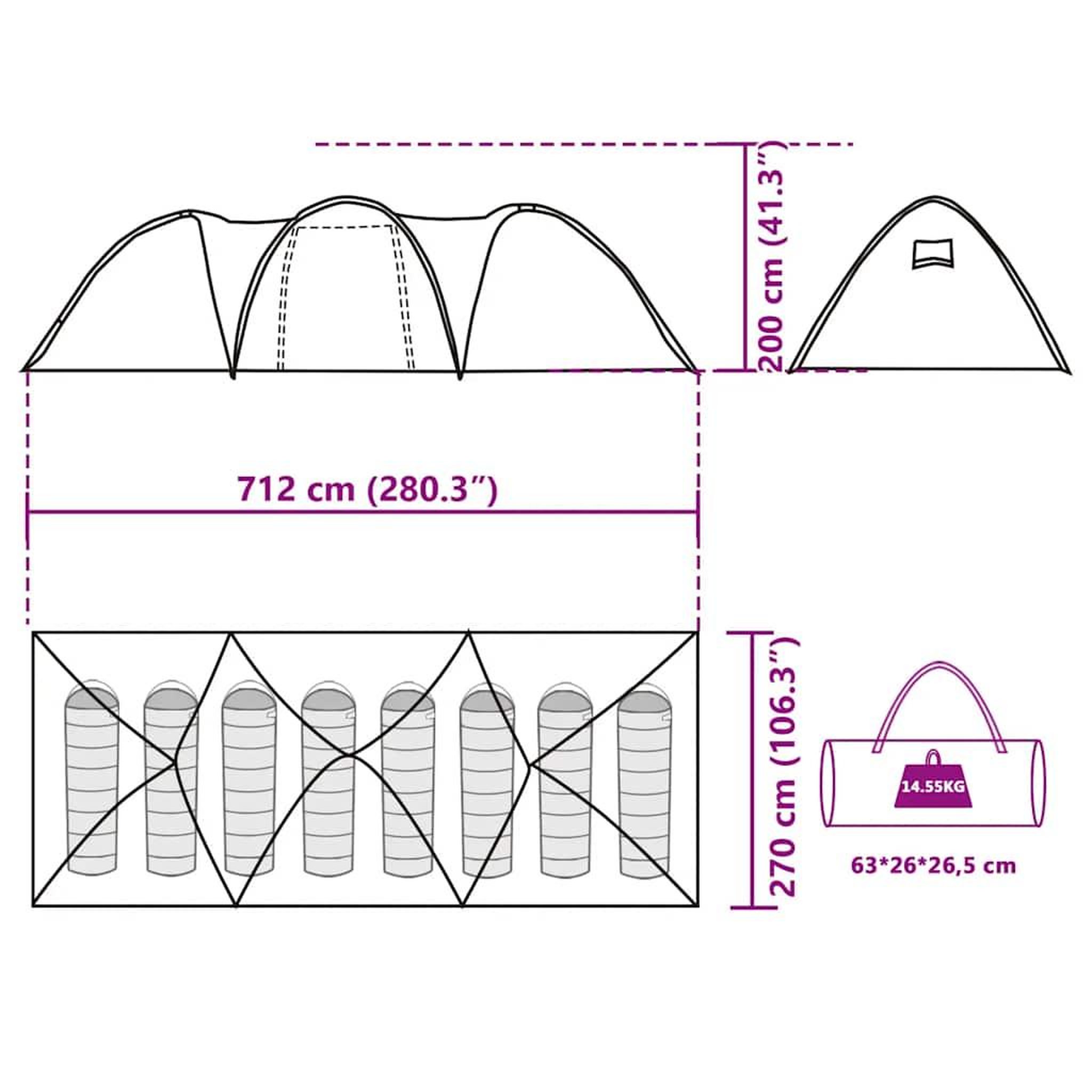 Voir la diapositive 6 : VIDAXL Tente familiale a dome 8 personnes vert impermeable