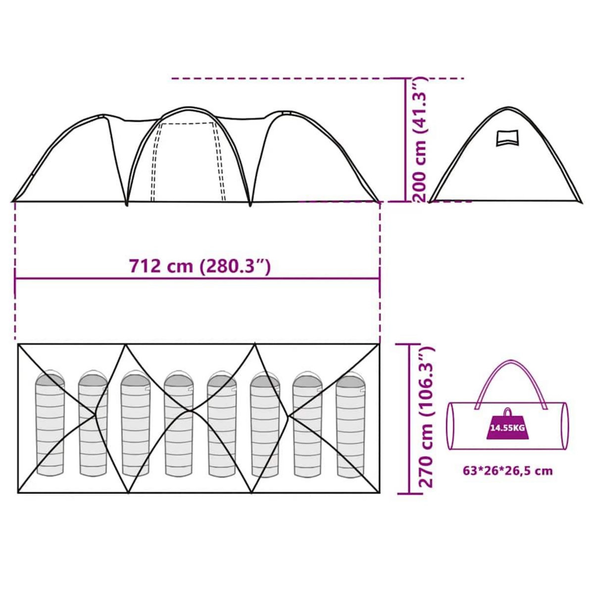 VIDAXL Tente familiale a dome 8 personnes vert impermeable