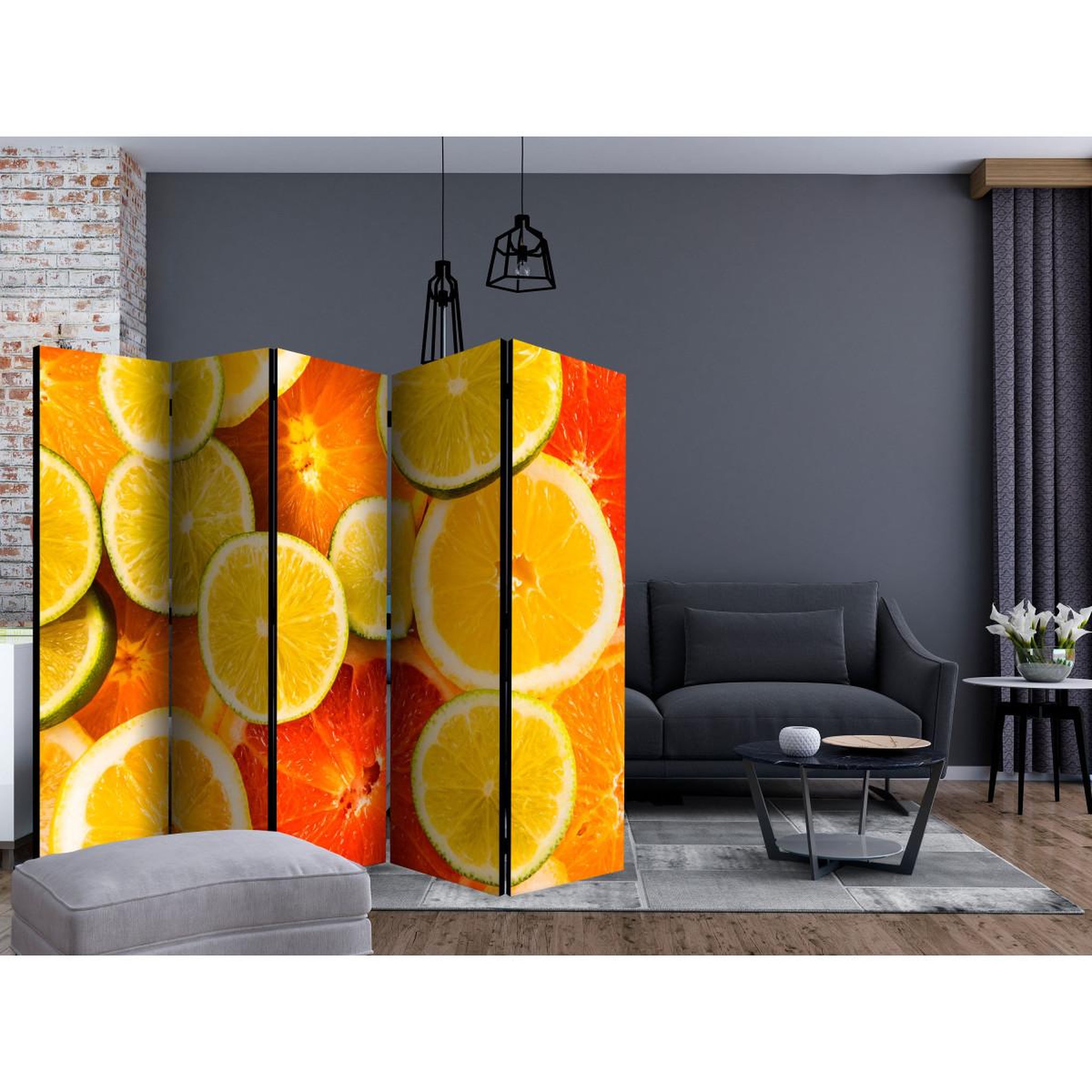 Voir la diapositive 2 : Paris Prix Paravent 5 volets  citrus fruits  172x225cm