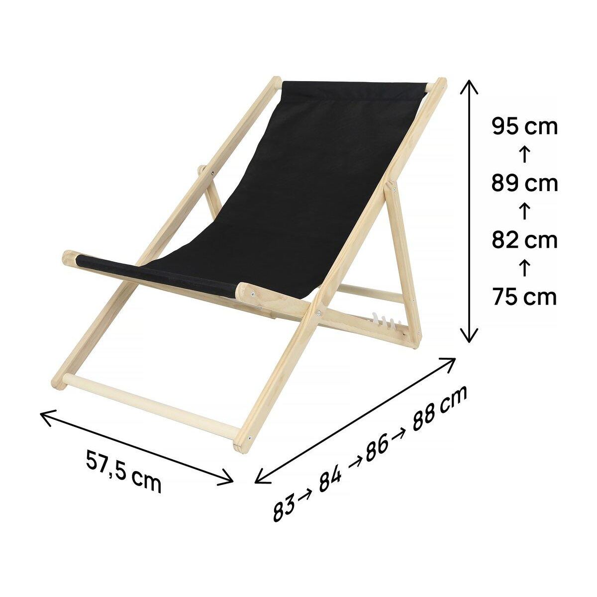 Habitat et Jardin Lot de 2 transat en bois  Chilienne  - 107 x 56.5 x 81 cm - Noir