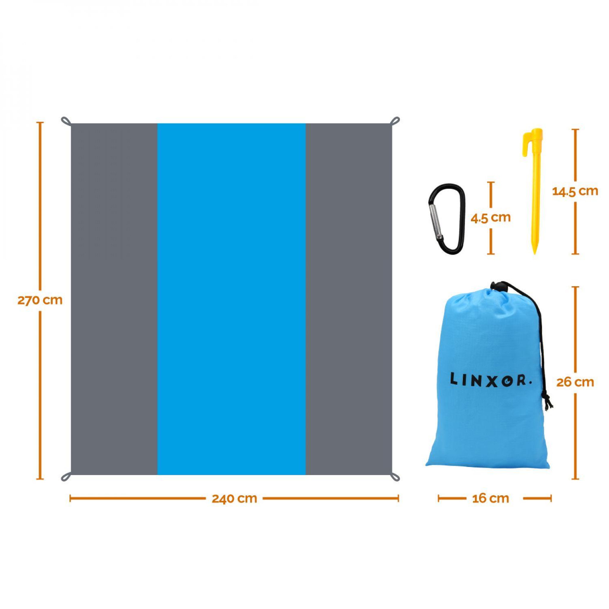 Voir la diapositive 2 : LINXOR Tapis de plage anti-sable imperméable 270 x 240 cm - Bleu et gris