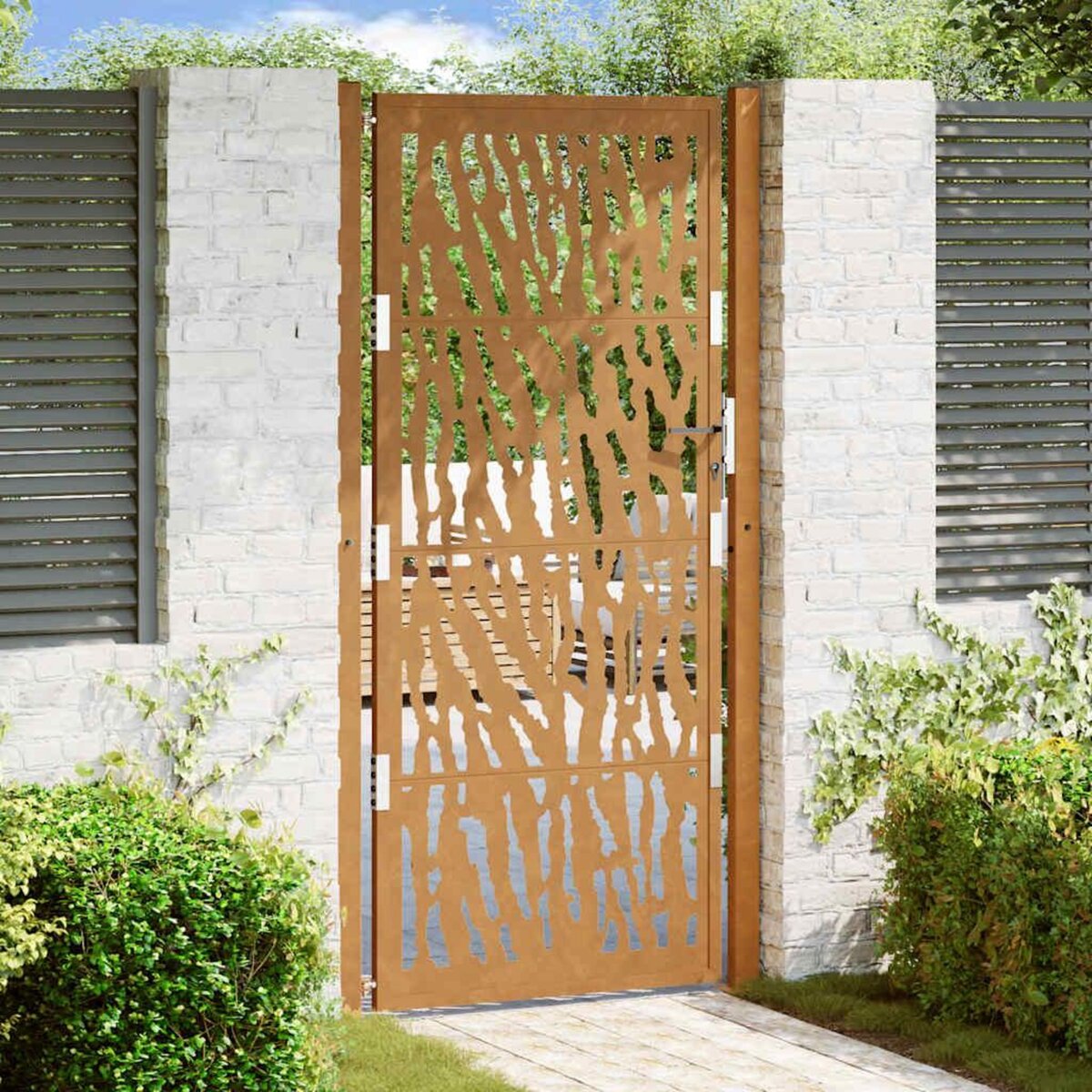 VIDAXL Porte de jardin acier resistant aux intemperies design traces