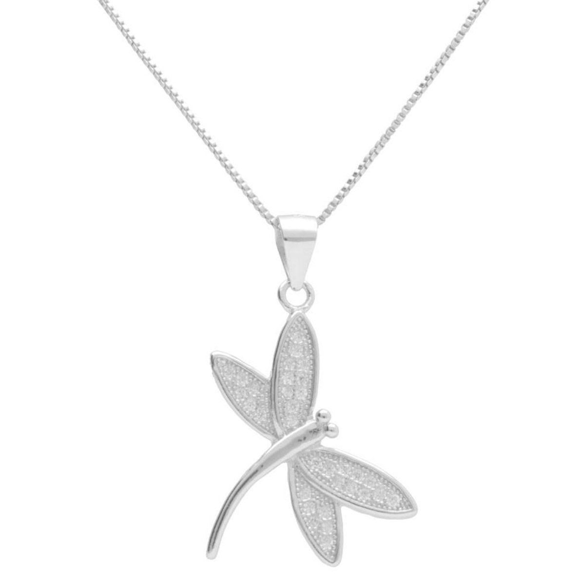 L'ATELIER D'AZUR Collier Argent 925/000 Rhodié - Libellule Pavée de Zirconiums