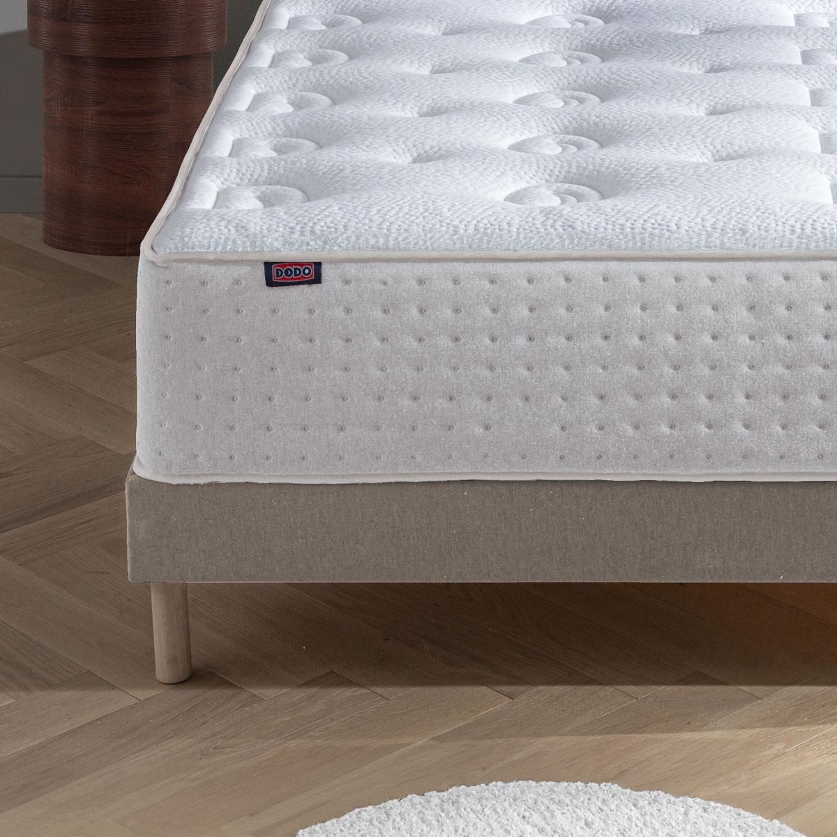 DODO Ensemble - Matelas mi-ferme + sommier + Tête de lit Blanc/Beige LE VERITABLE