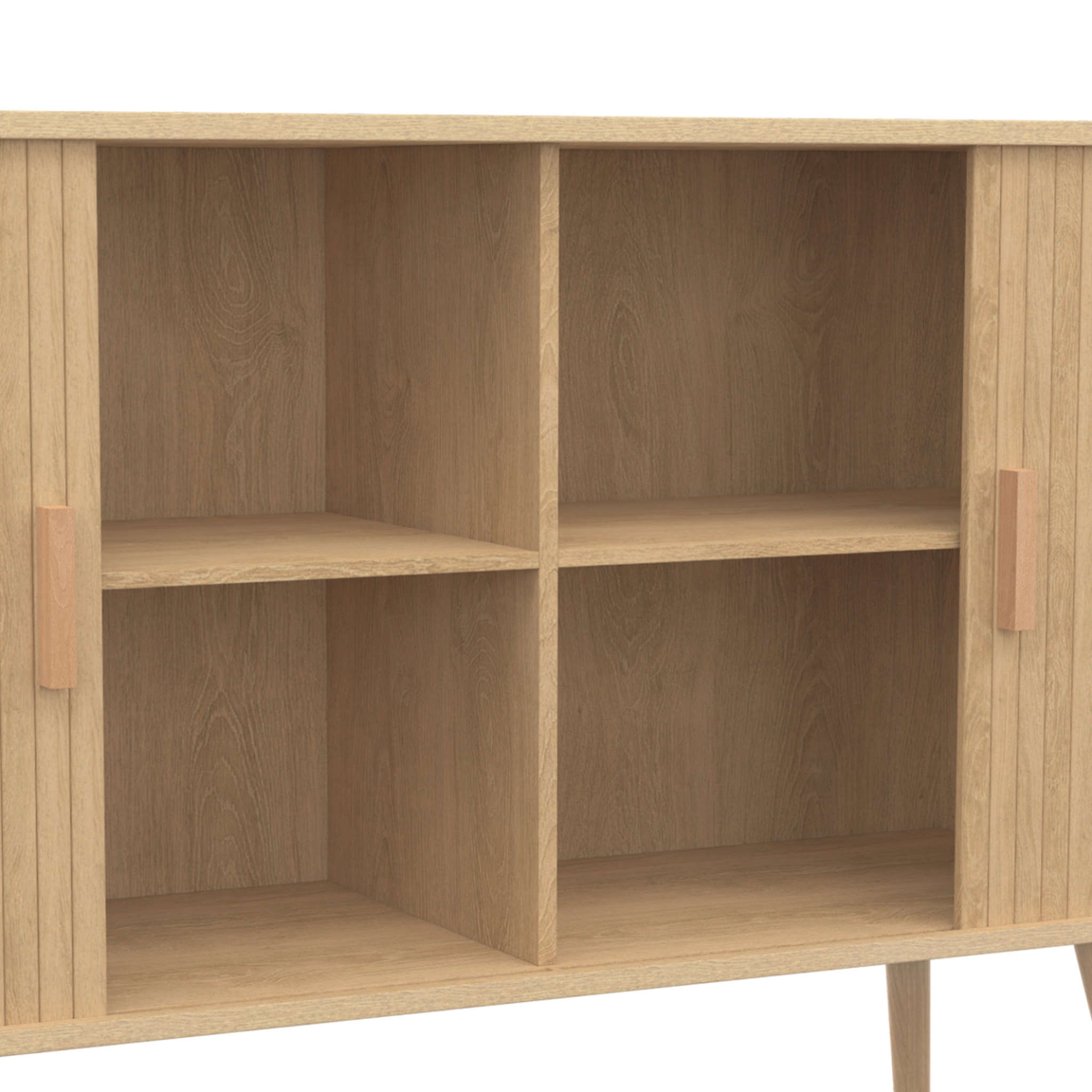 Voir la diapositive 6 : ID MARKET Buffet 140 cm romie 2 portes coulissantes latte tasseau bois coloris chêne
