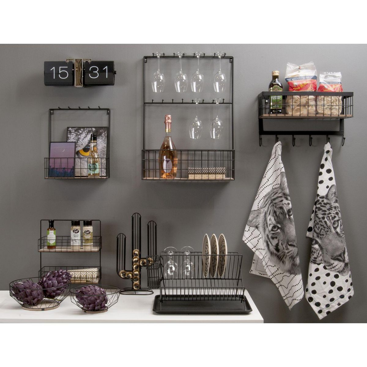 PRESENT TIME Egouttoir avec bac Lena - Métal filaire