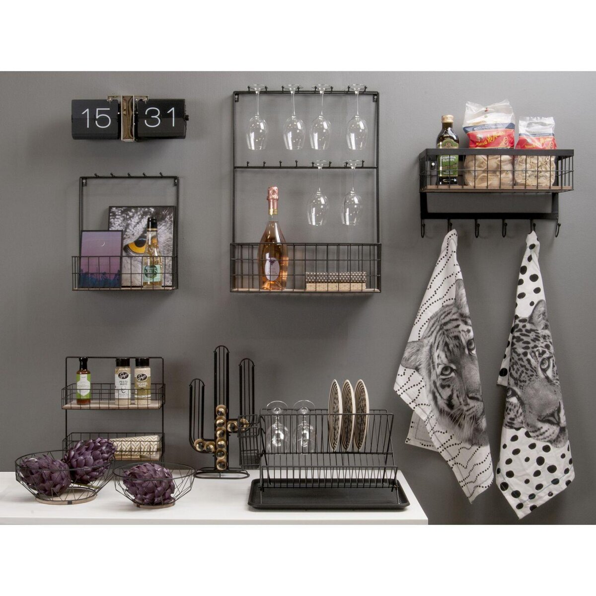 PRESENT TIME Egouttoir avec bac Lena - Métal filaire