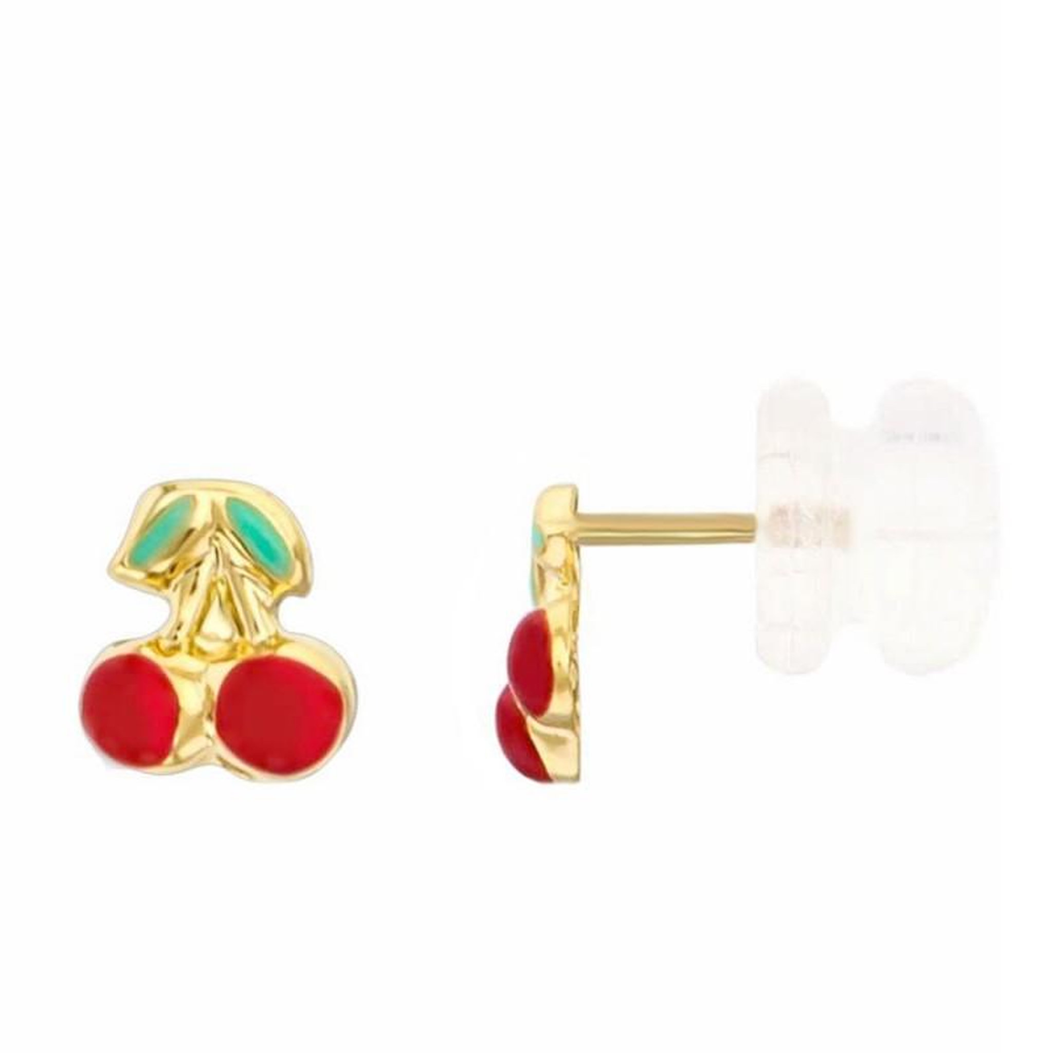 L'ATELIER D'AZUR Boucles d'Oreilles Cerises Laquées - Or Jaune - Enfant