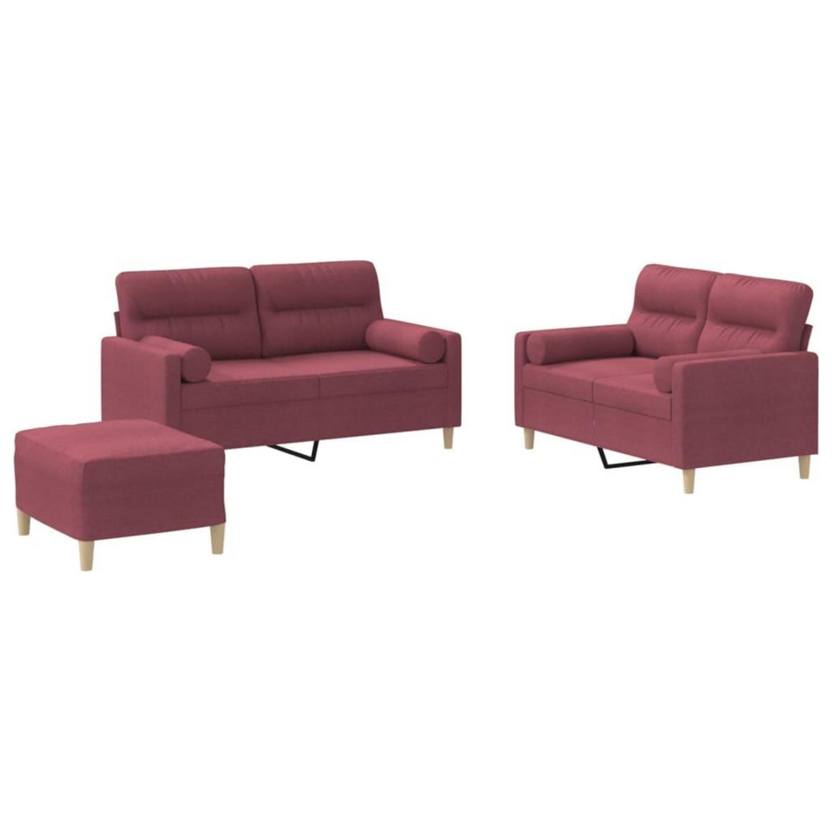 VIDAXL Ensemble de canapes 3 pcs avec coussins rouge bordeaux tissu