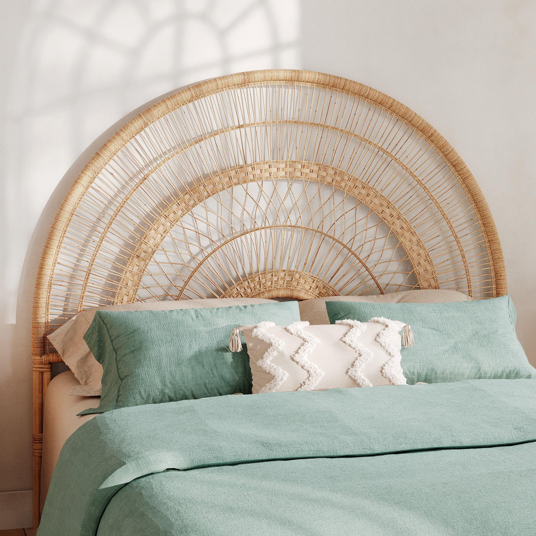 Voir la diapositive 2 : MAISON PAVANE Tête de lit en rotin naturel 140 cm-astéria