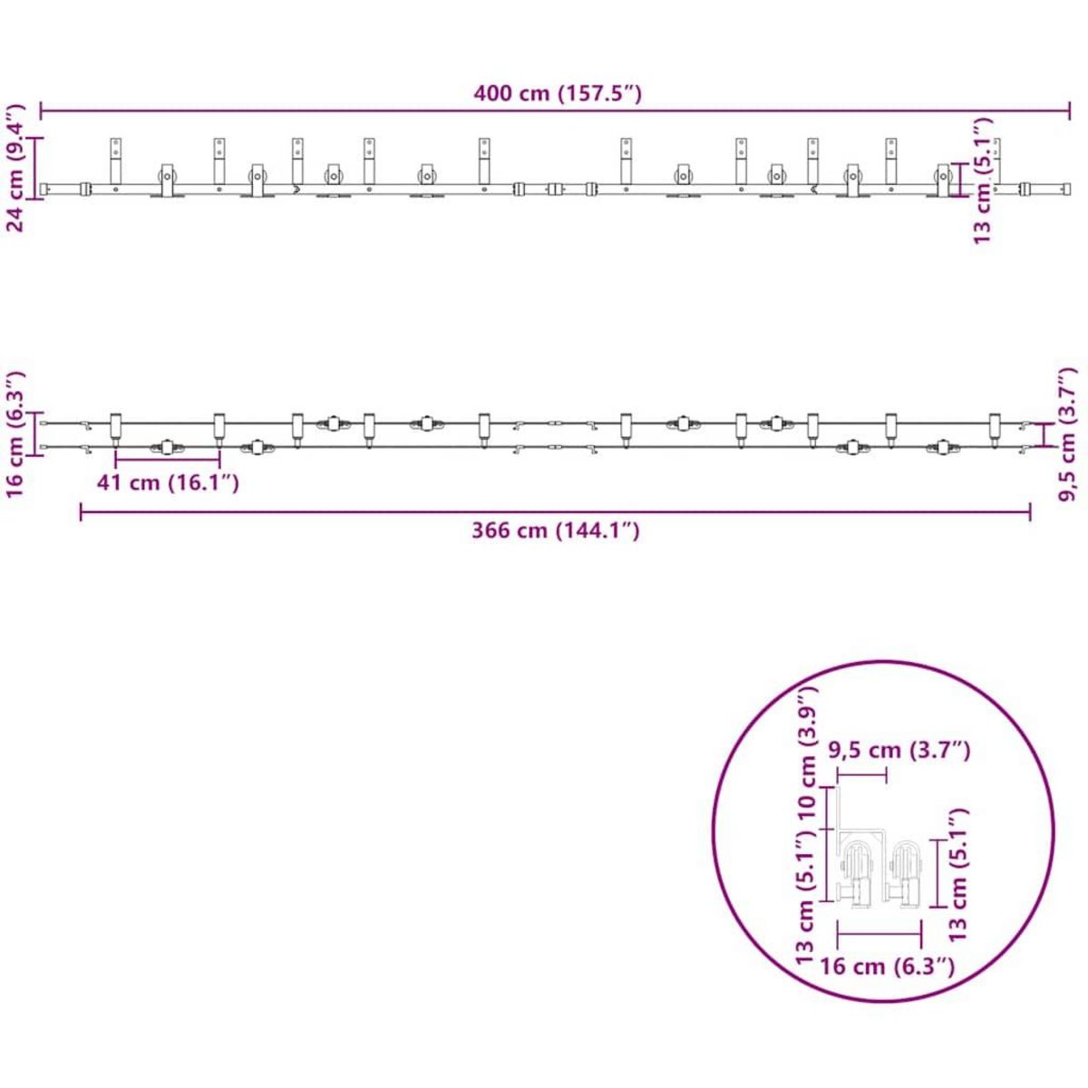 VIDAXL Kit de quincaillerie de porte coulissante 400 cm acier noir