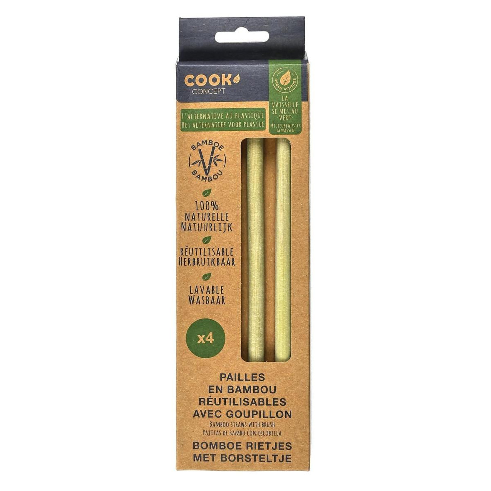 Voir la diapositive 4 : COOK CONCEPT Lot de 4 pailles & goupillon  ecolo  22cm naturel