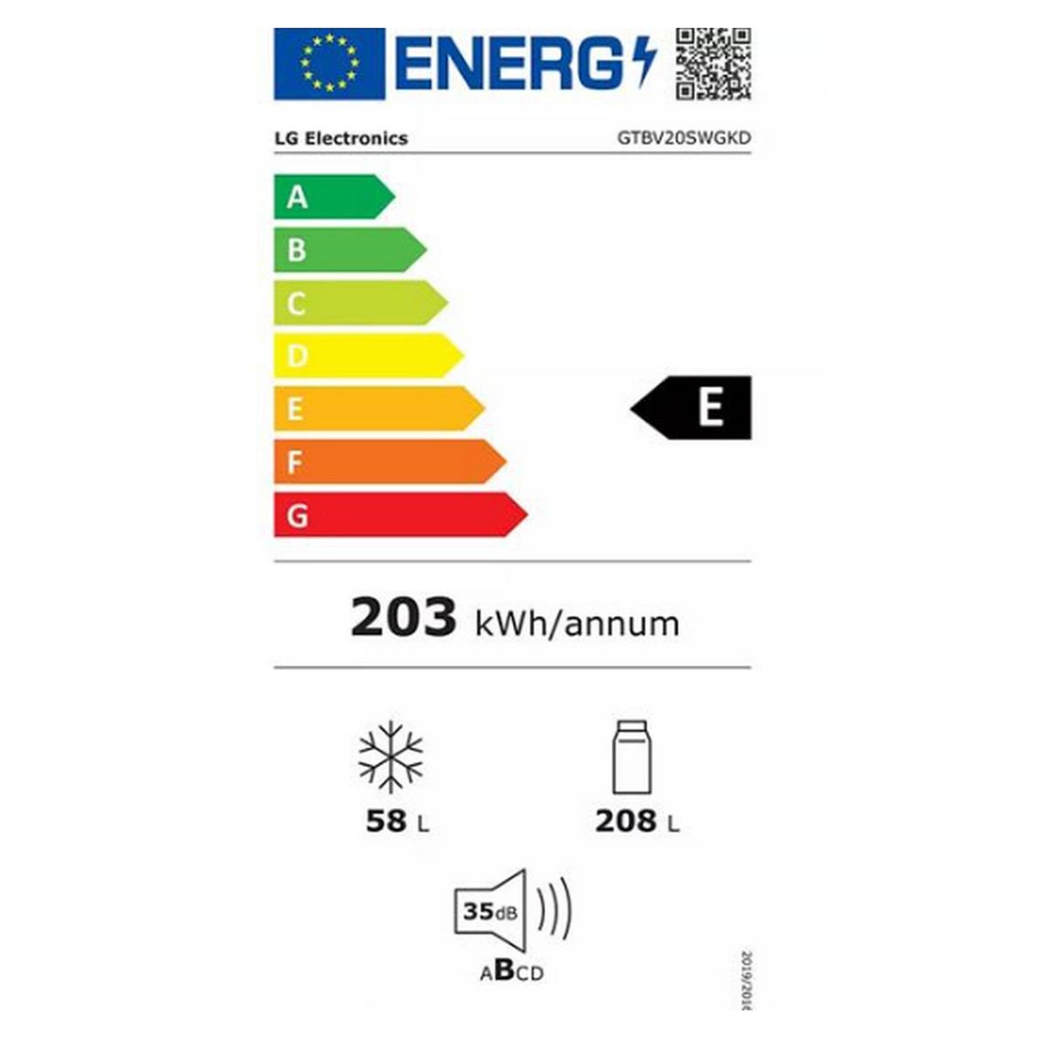 Voir la diapositive 2 : LG Réfrigérateur combiné 55cm 266l nofrost - gtbv20swgkd